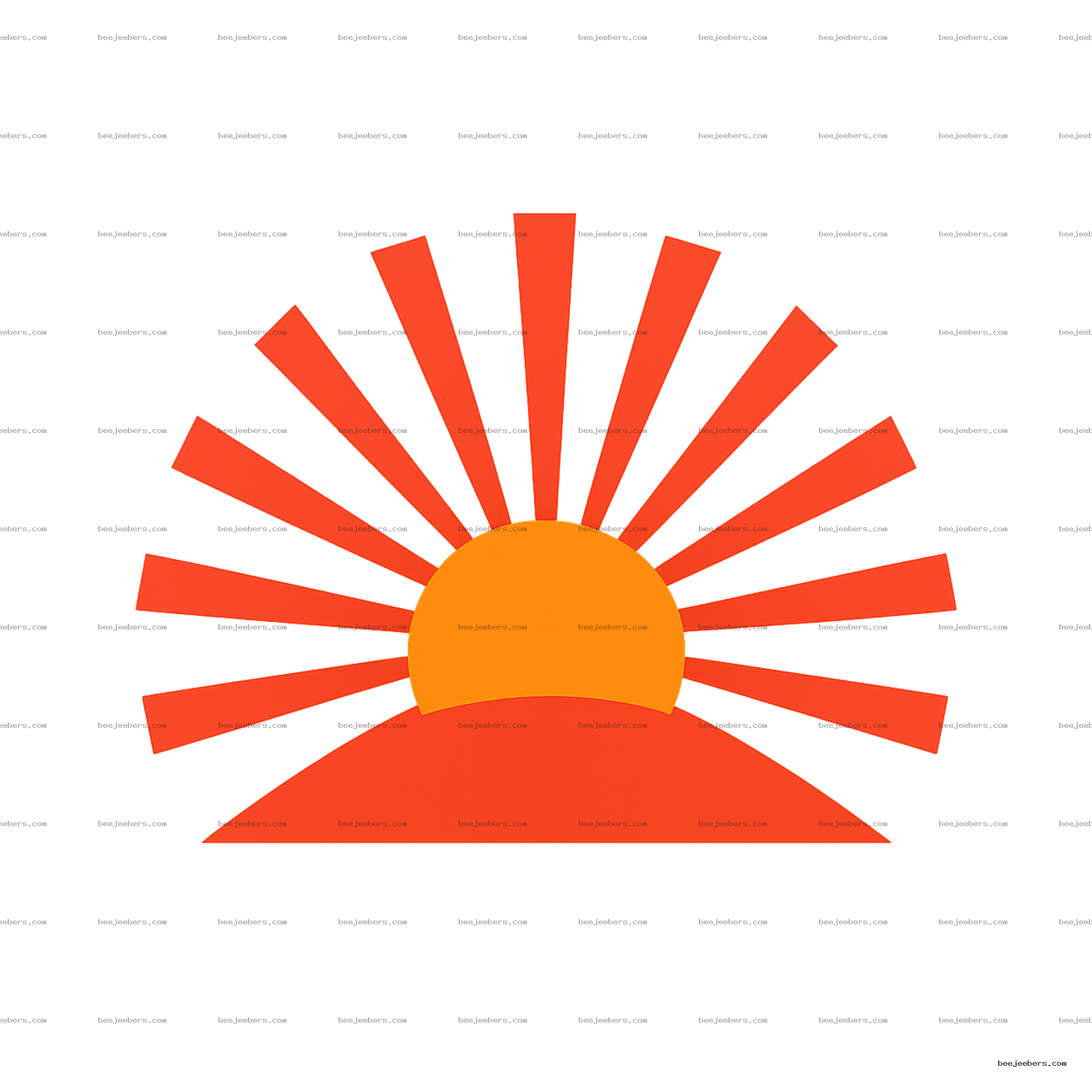 Clean vector rising sun with orange and red rays on a transparent background