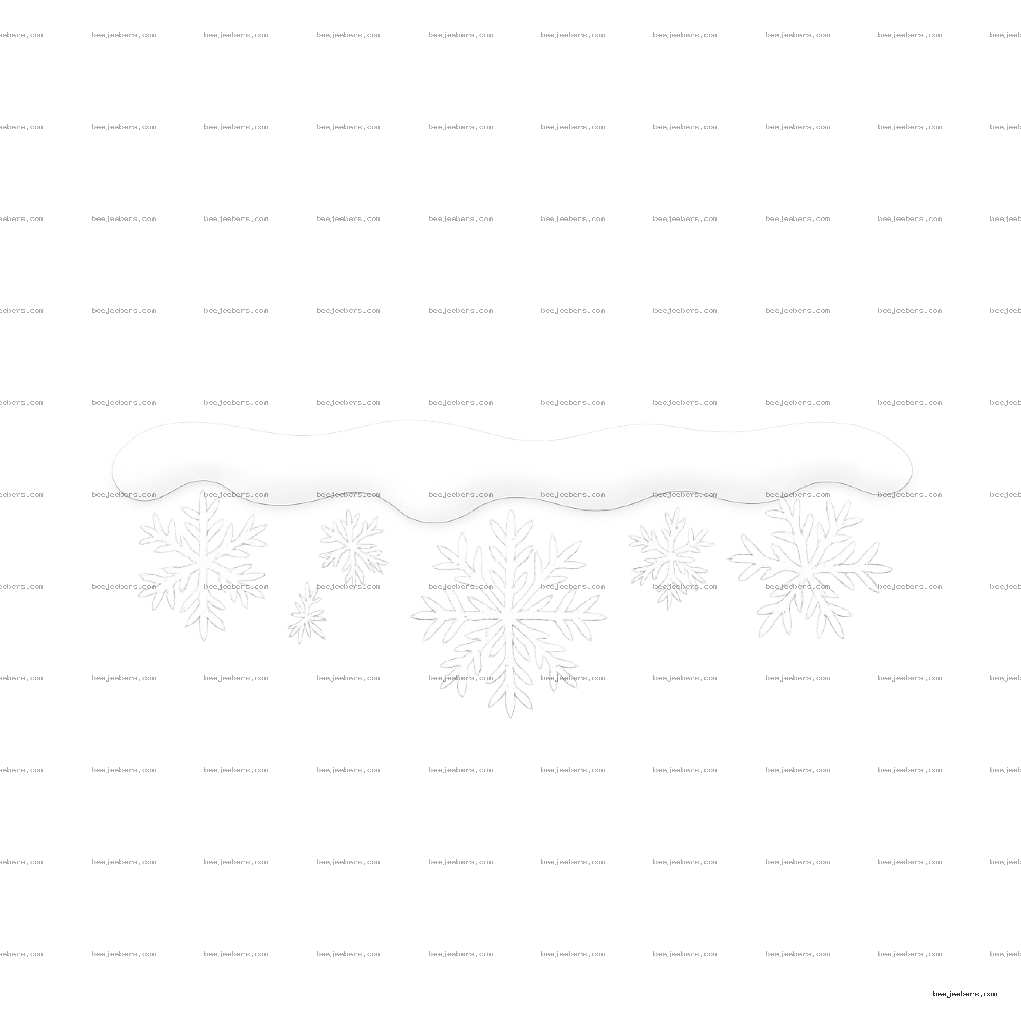 Clean white snow border with hanging snowflakes on transparent background