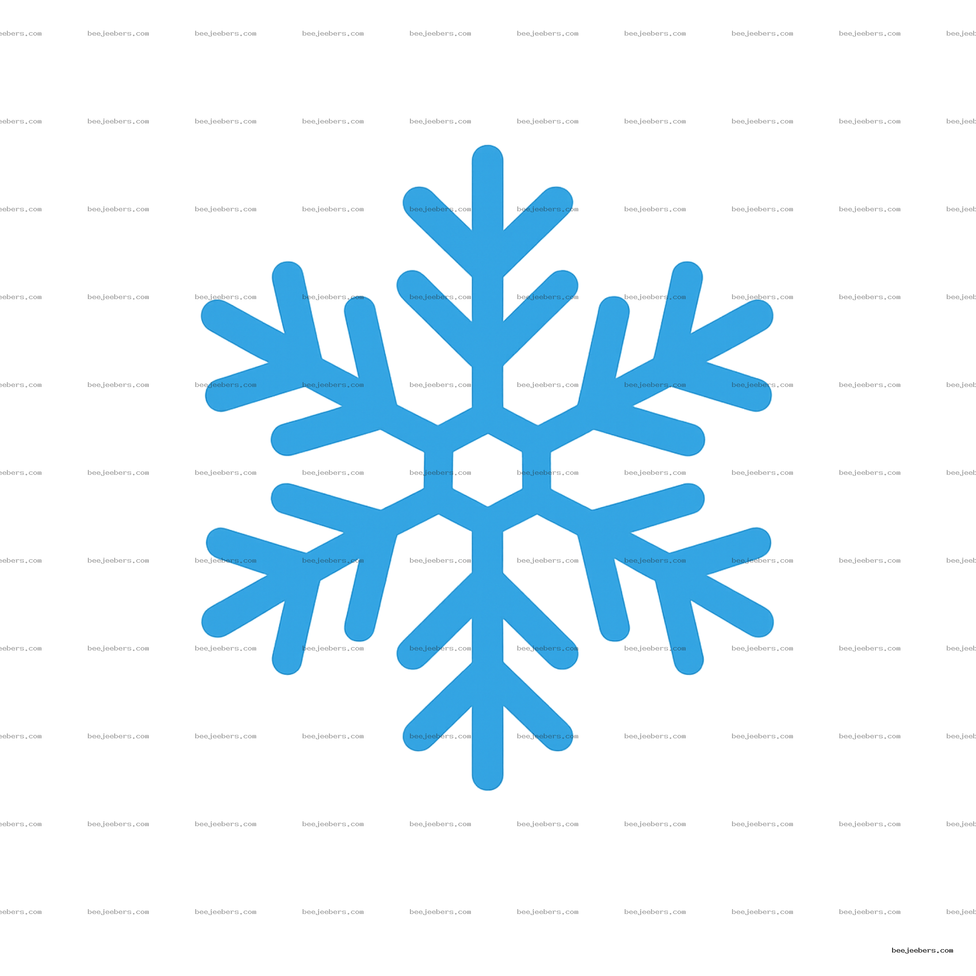Blue snowflake icon with symmetrical, clean vector design on transparent background