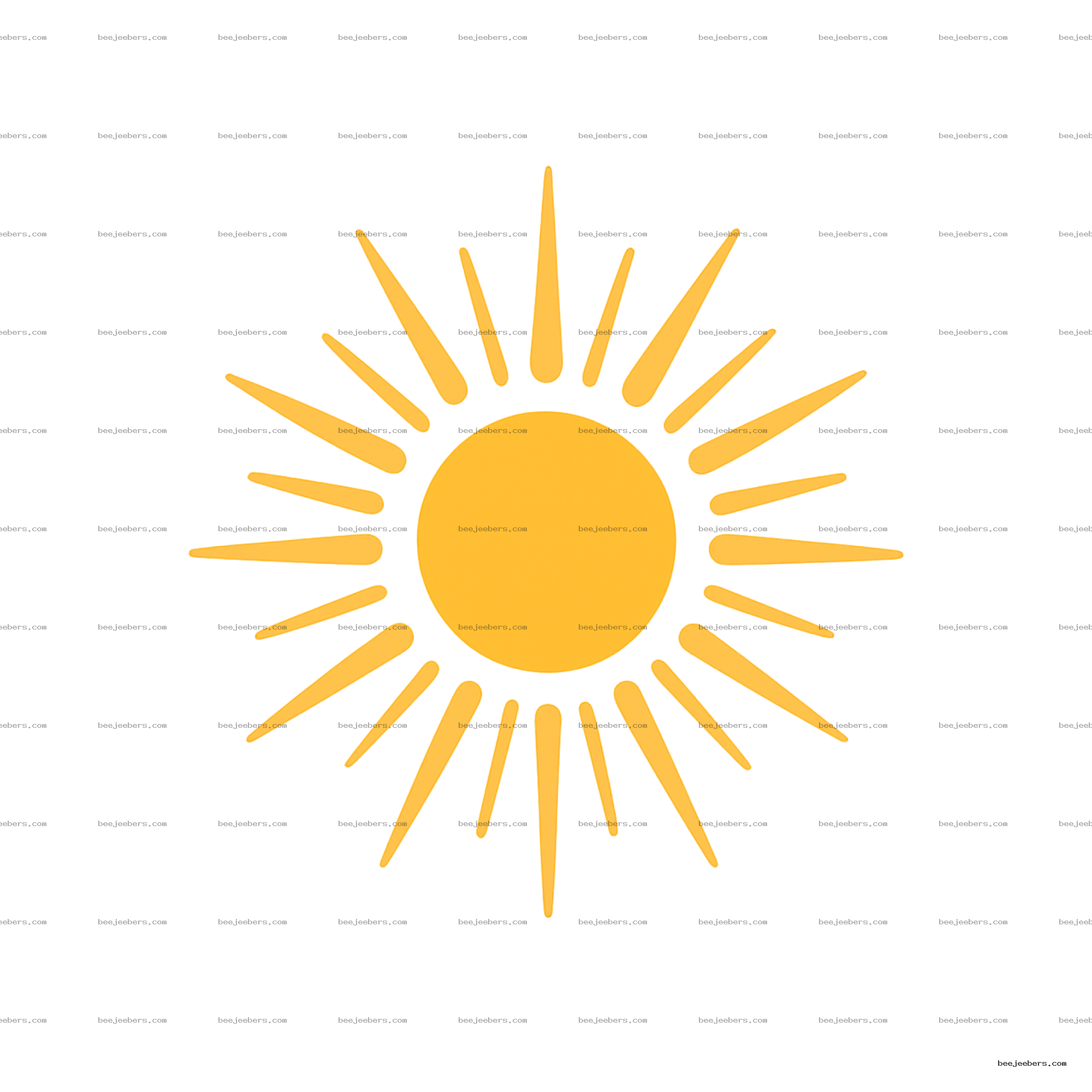 Yellow sun with elongated sun beams on transparent background in clean vector style