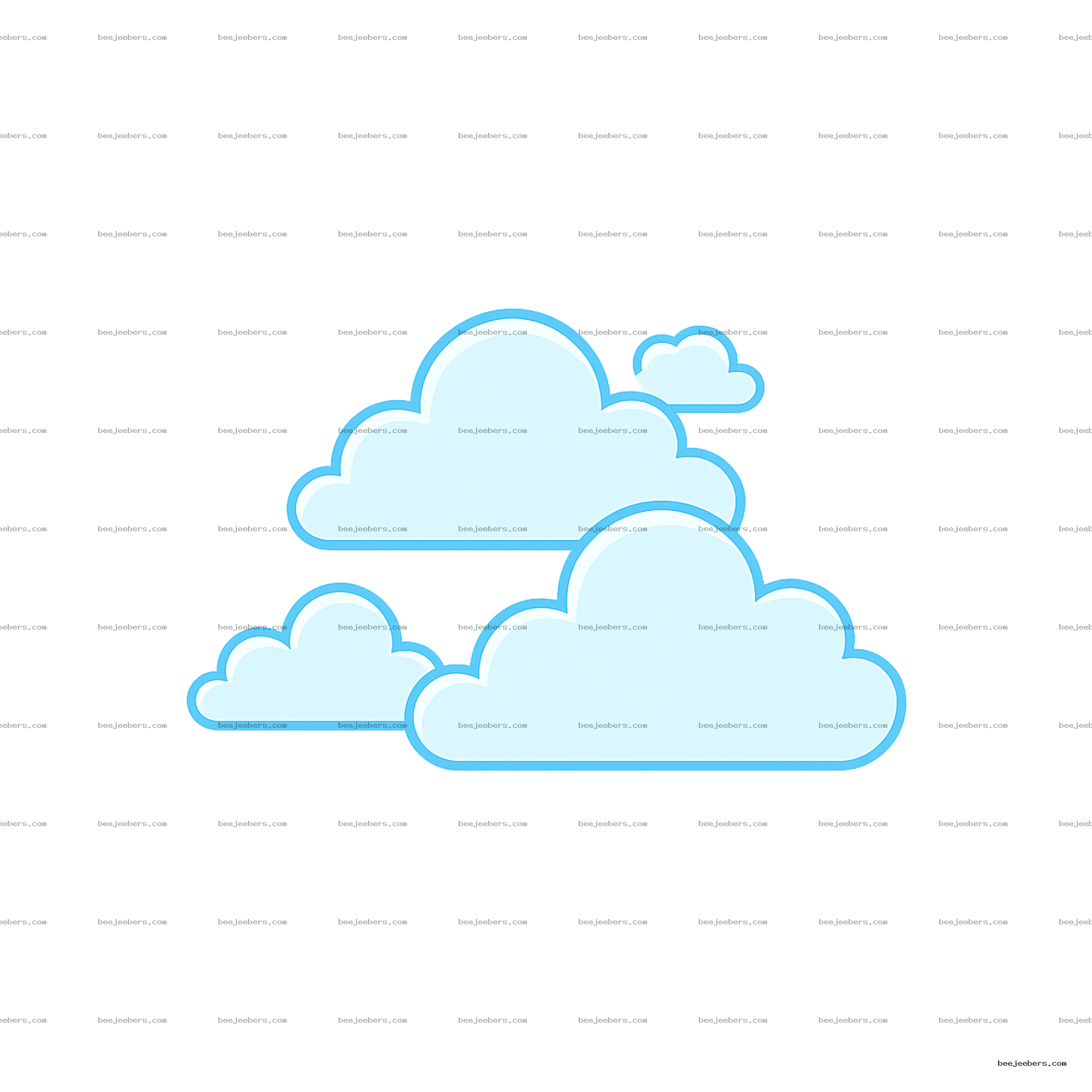 Clean vector illustration of multiple light blue clouds with outlines on transparent background