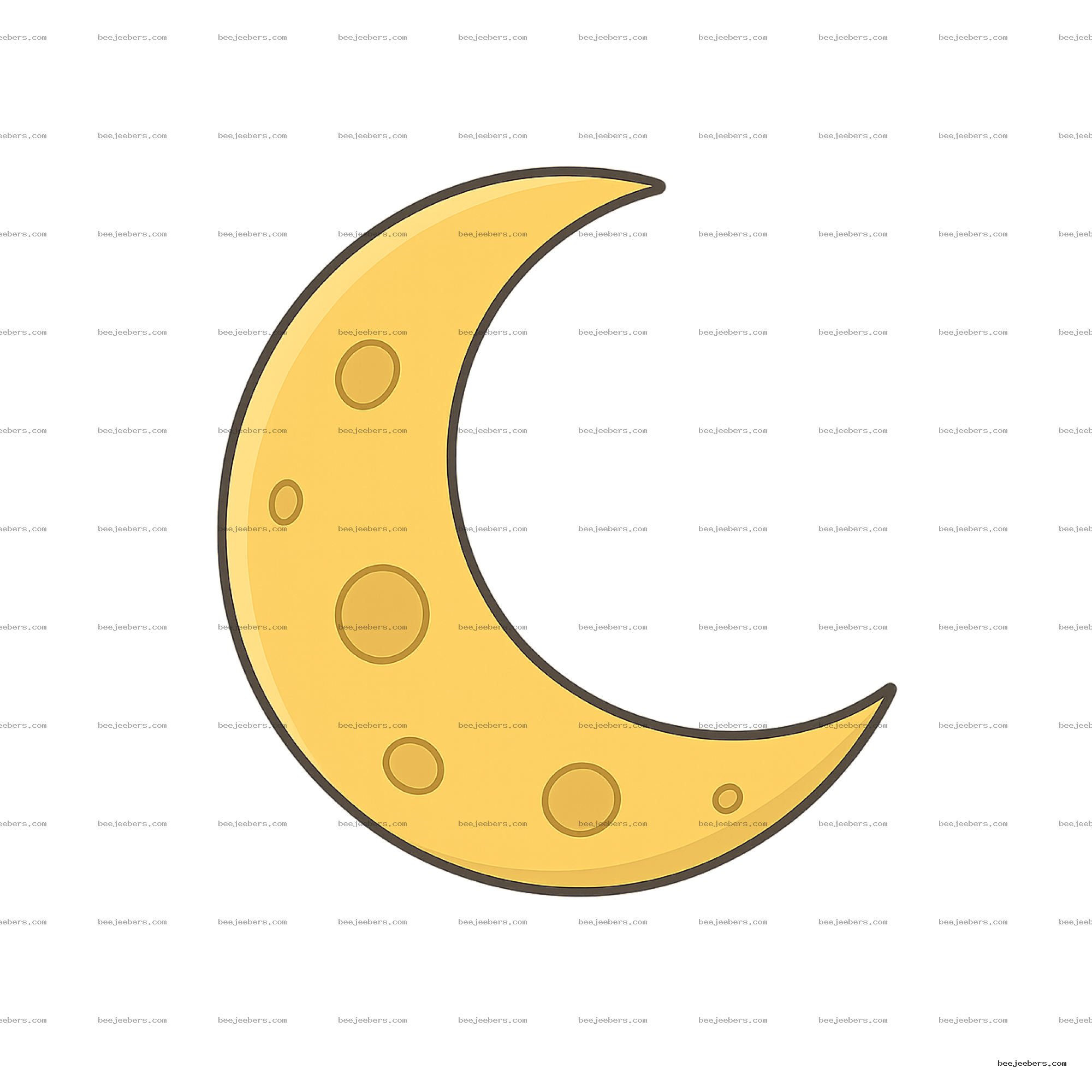 Clean vector crescent moon clipart with yellow color and transparent background