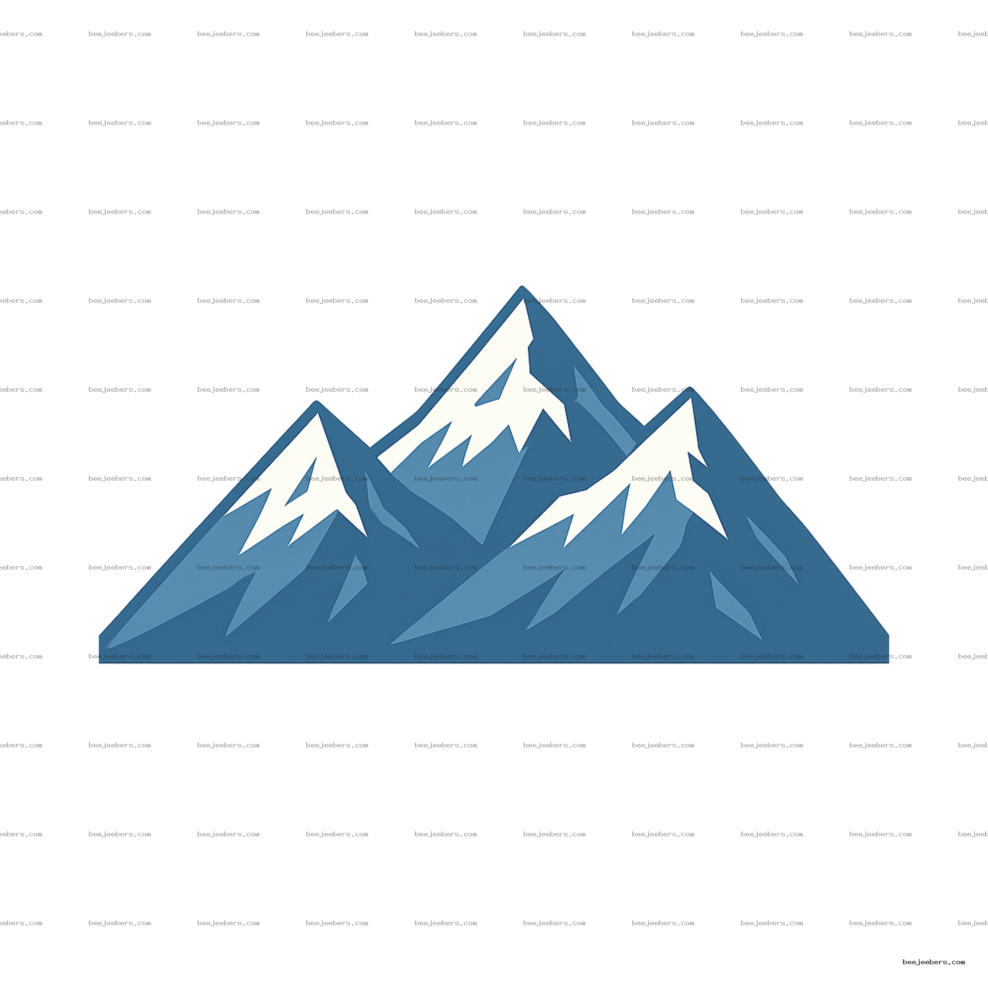 Clean vector mountain range PNG with blue peaks and white snow caps on transparent background