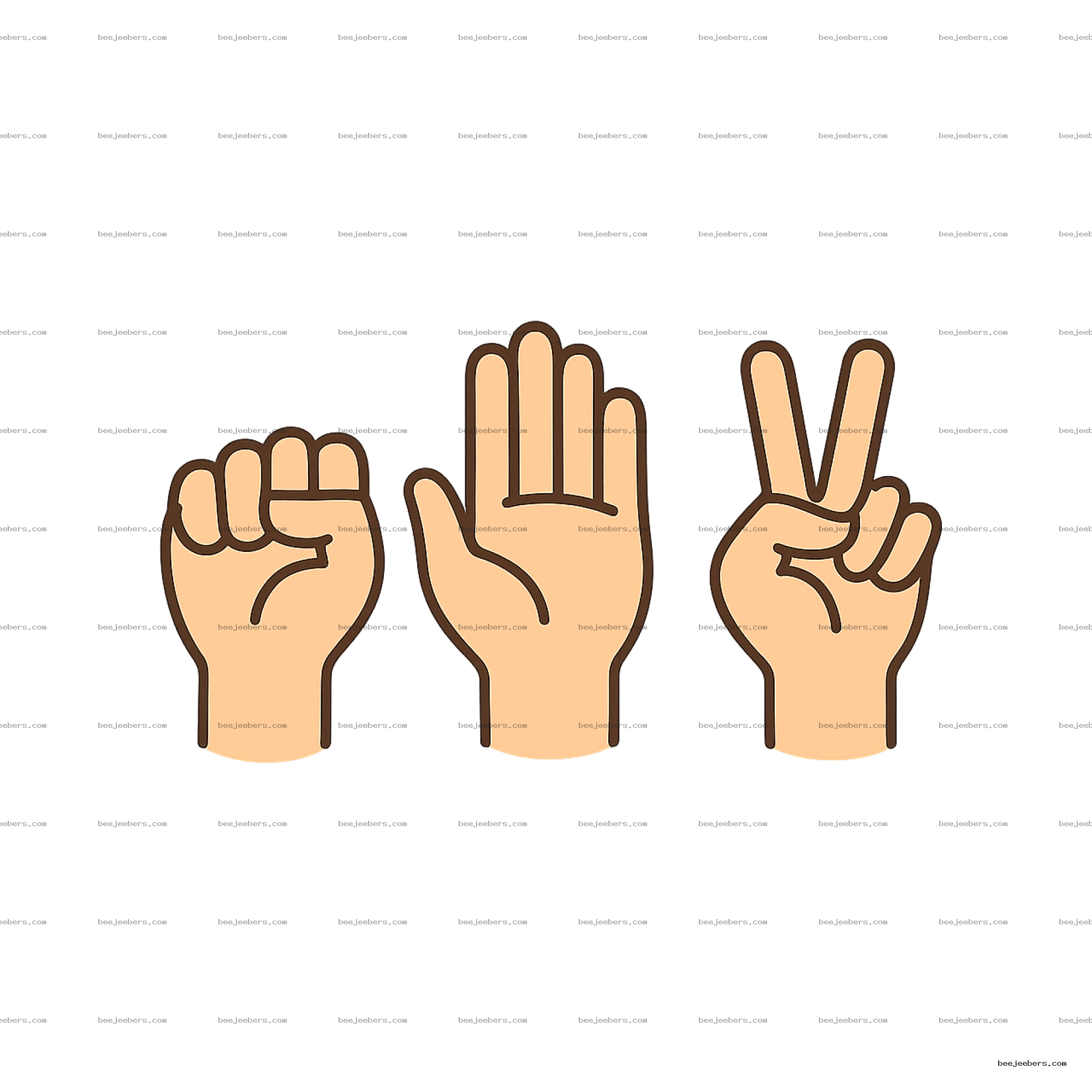 Vector clipart of three hands showing rock, paper, and scissors gestures