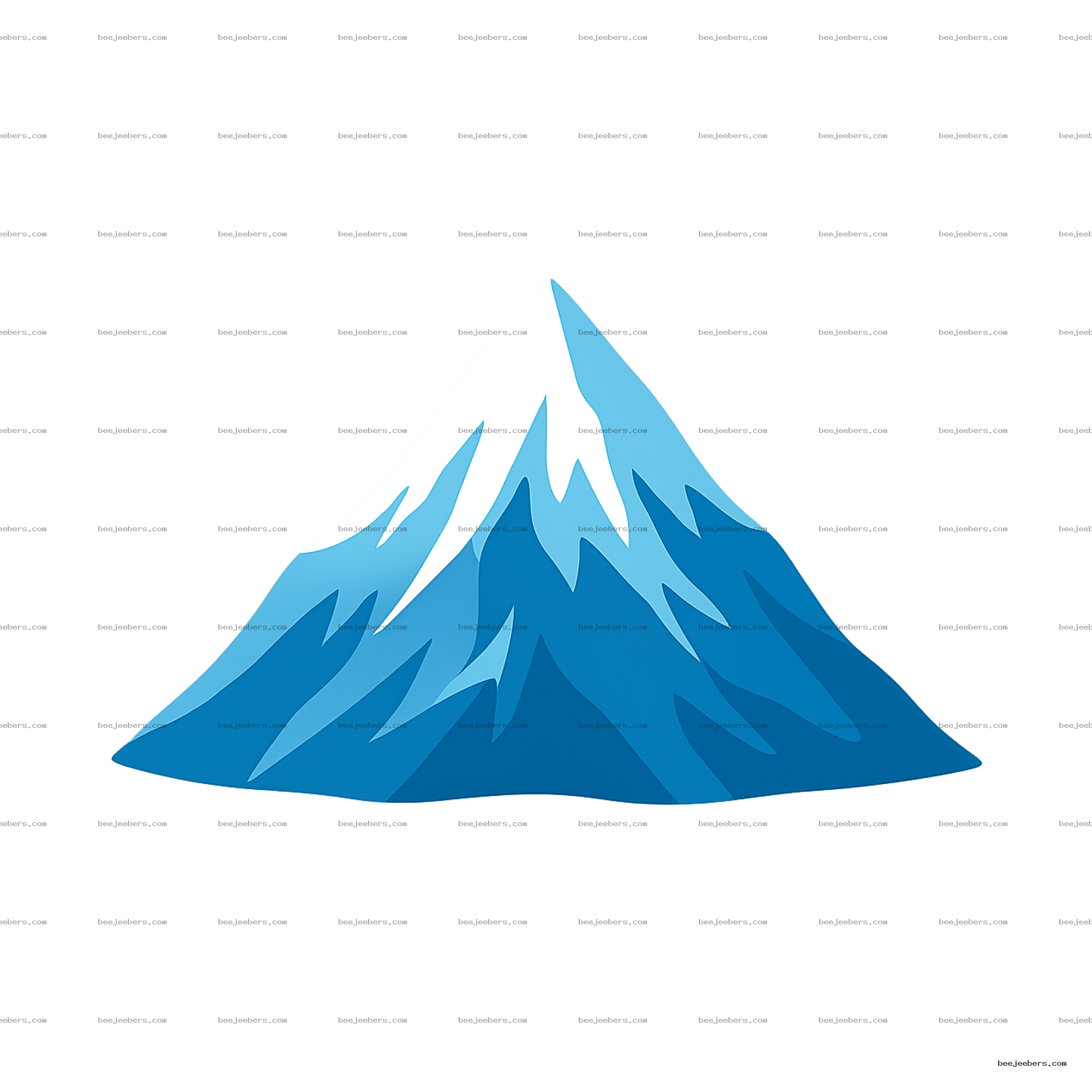 Clean vector snow mountain with white snow caps and blue shading on transparent background