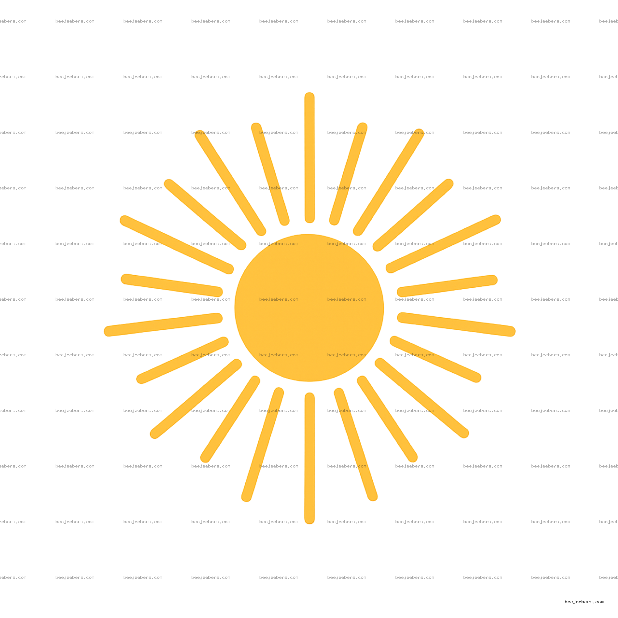 Bright yellow vector sun with symmetrical rays on transparent background
