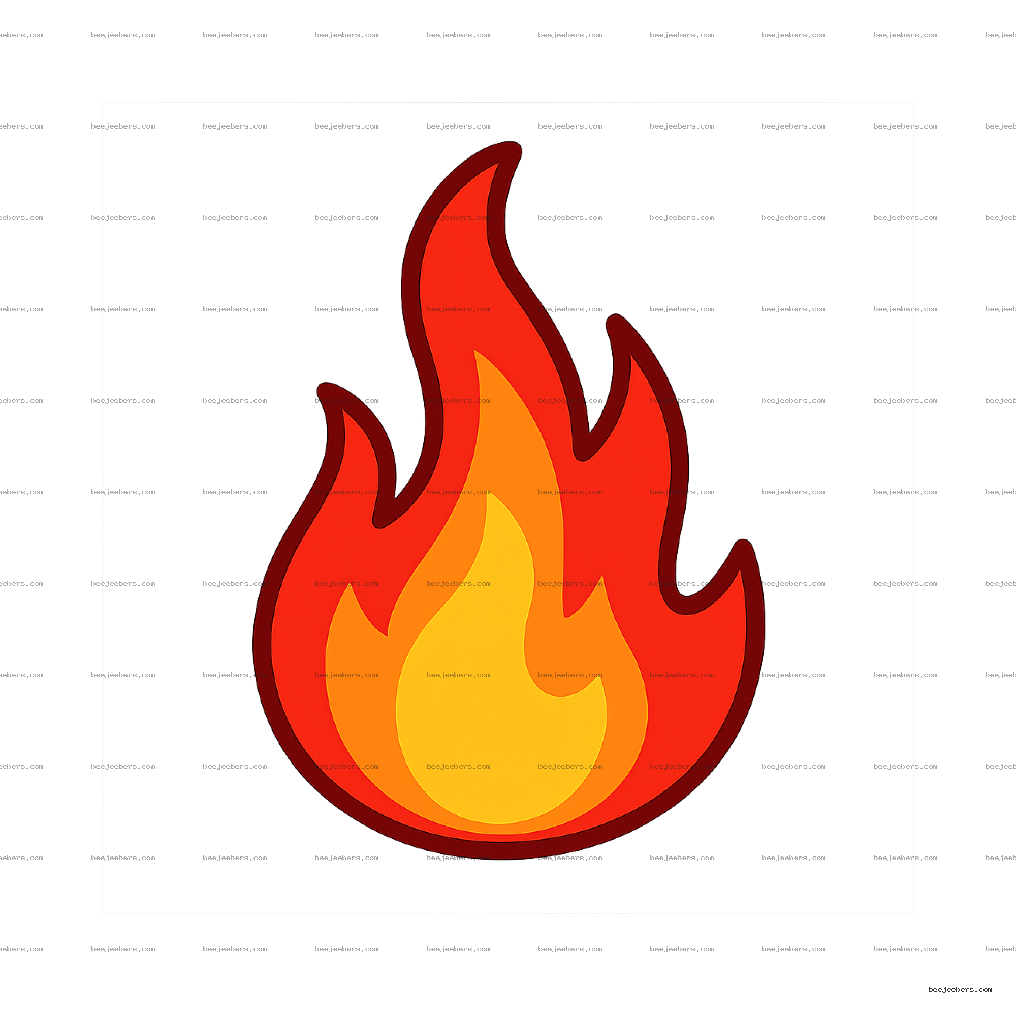 Bright cartoon flame with yellow, orange, and red layers on transparent background