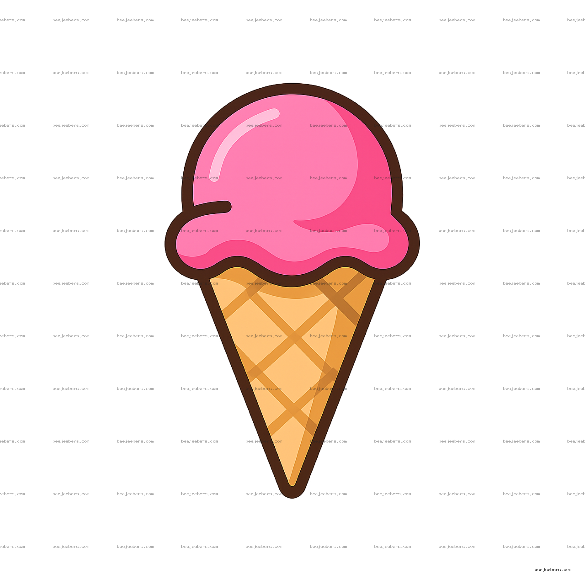 Vector illustration of a pink ice cream scoop on a waffle cone with transparent background