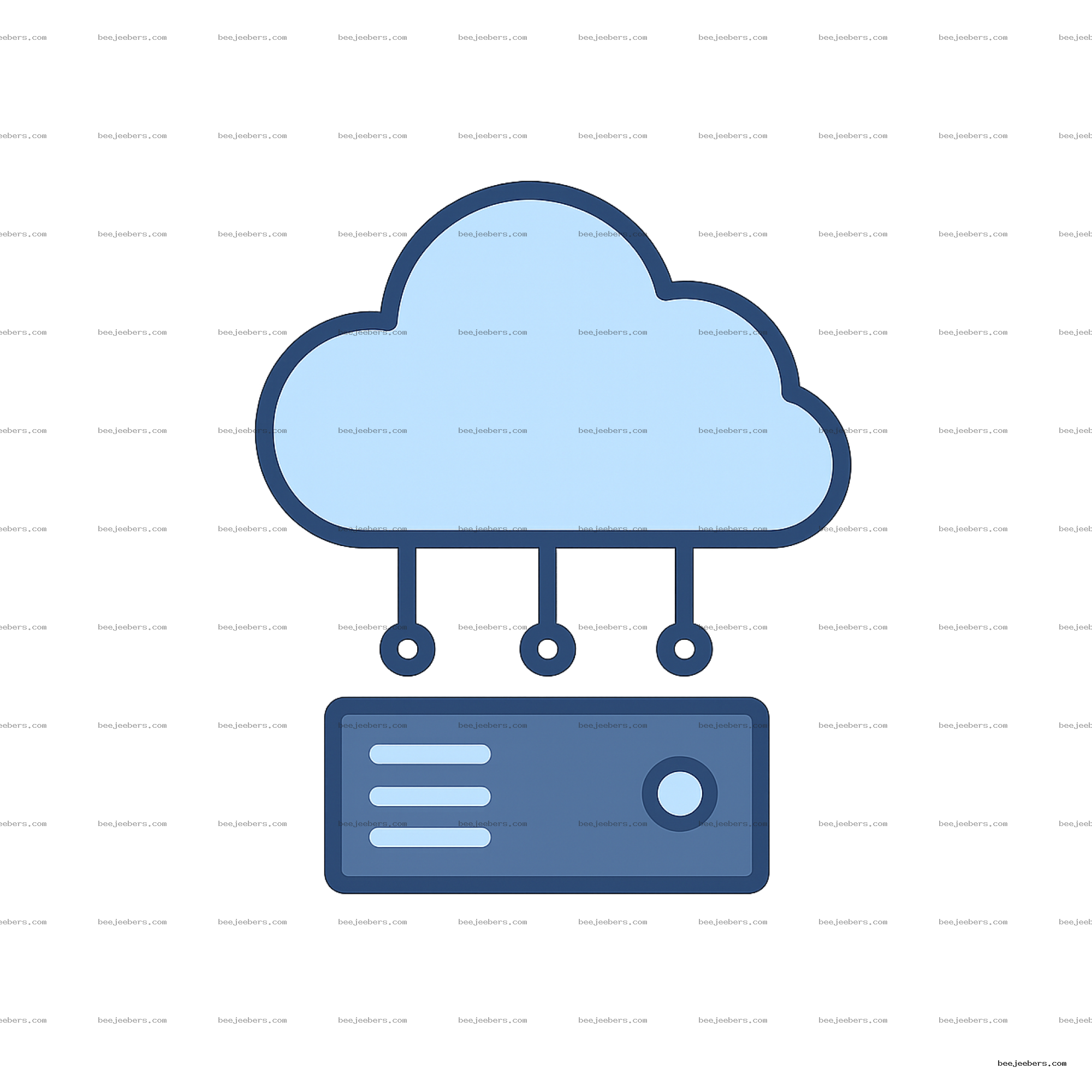 Clean vector of a blue cloud connected to a server symbolizing cloud computing