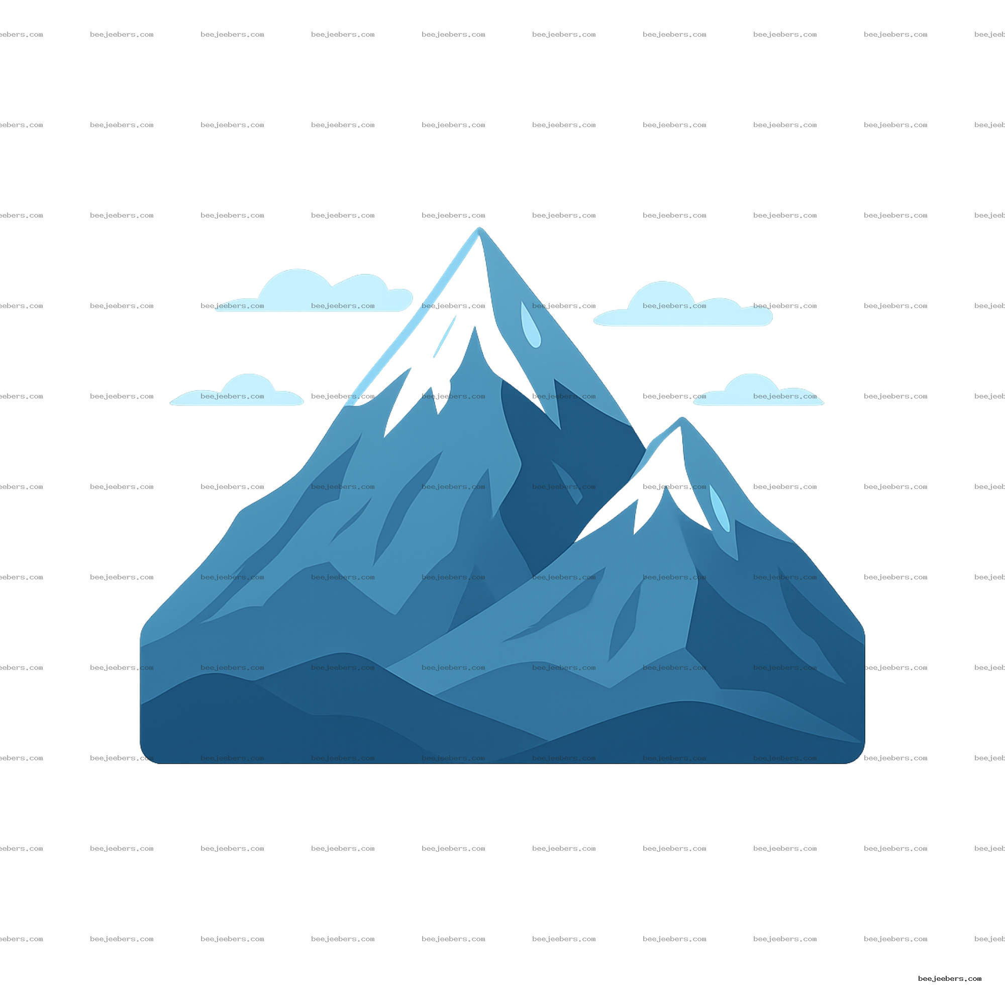 Blue vector illustration of mountain peaks with clouds on transparent background