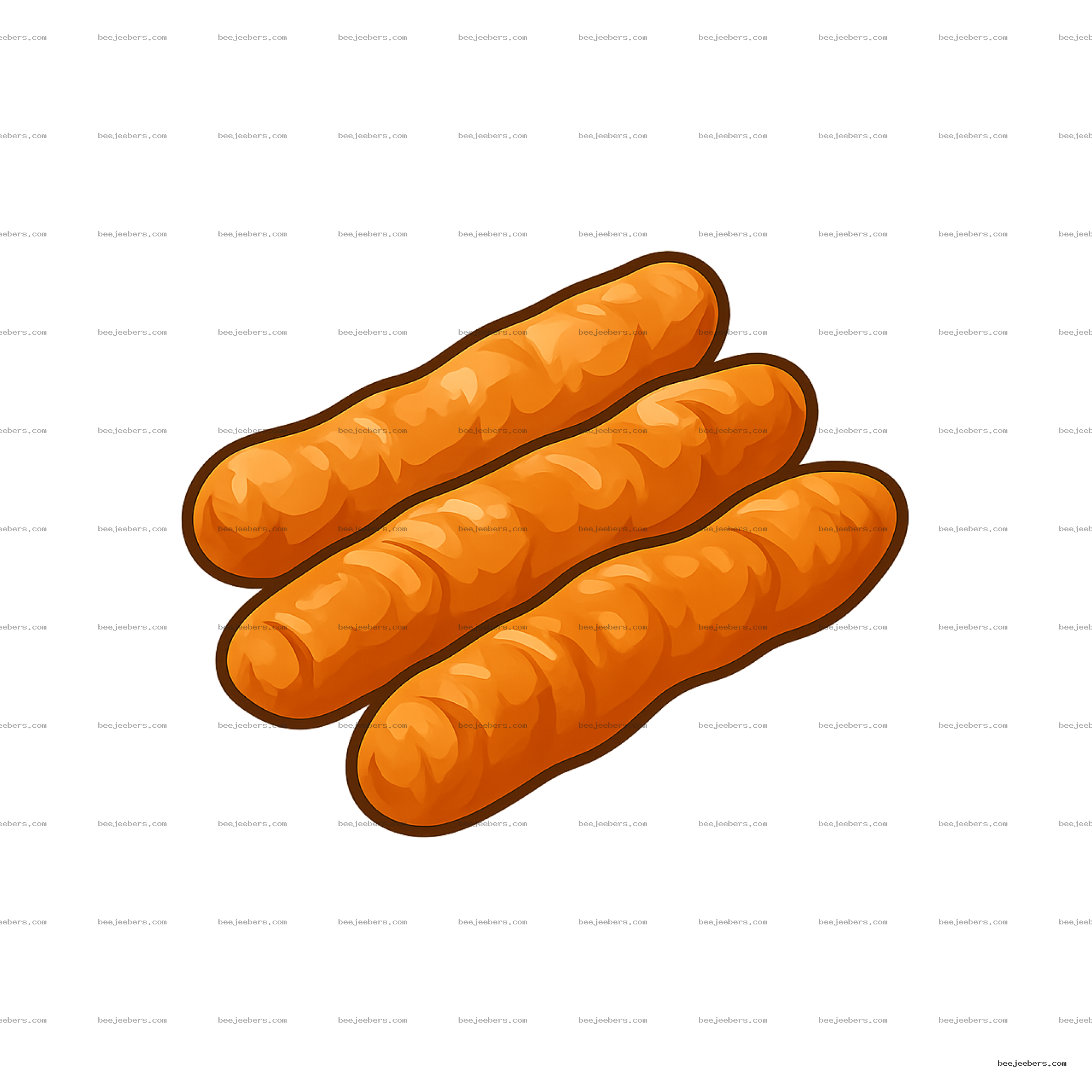 Vector illustration of five crispy golden brown kikiam food sticks on transparent background