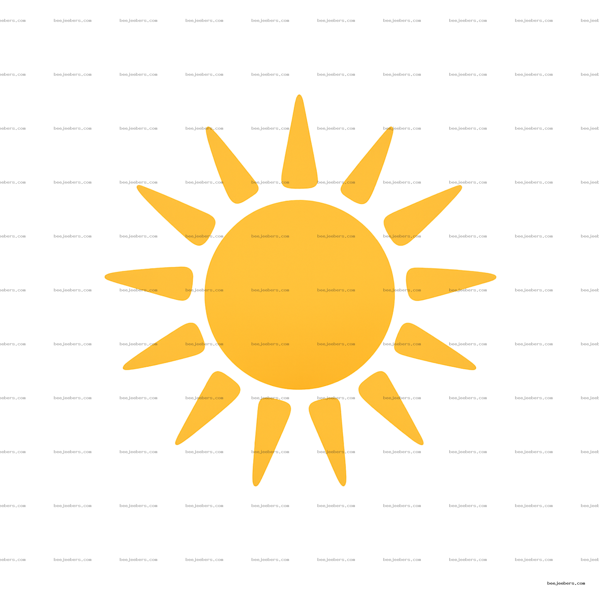 Bright yellow sun icon with pointed rays on transparent background