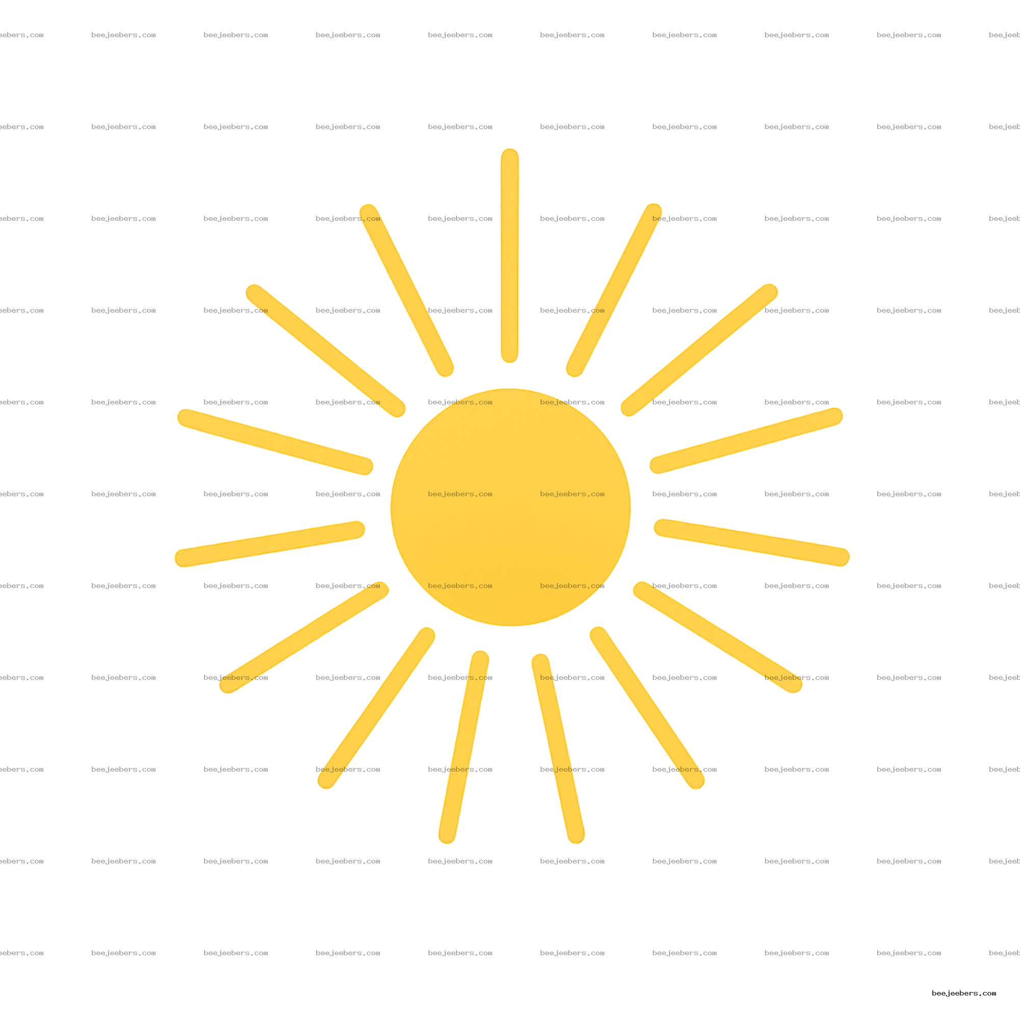 Yellow sun with clean, radiating rays on transparent background