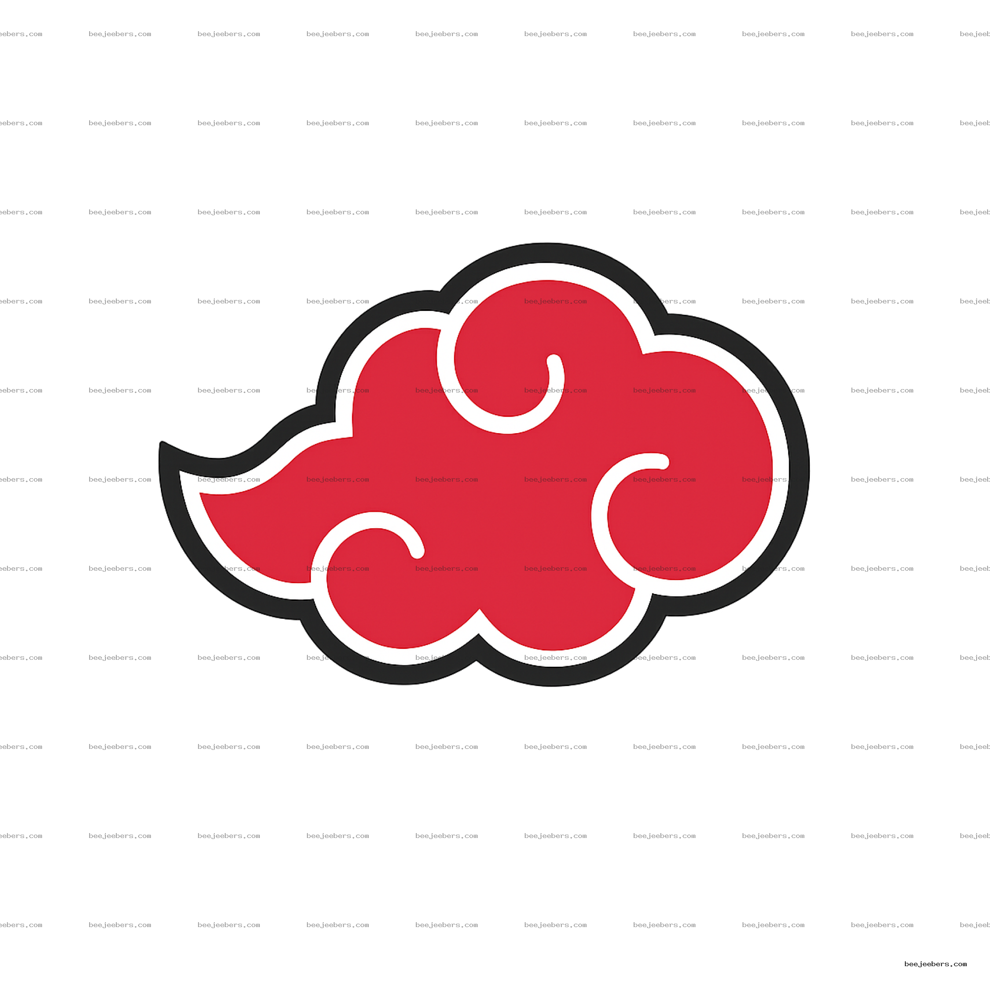Clean vector style red cloud with white swirls and black outline on transparent background