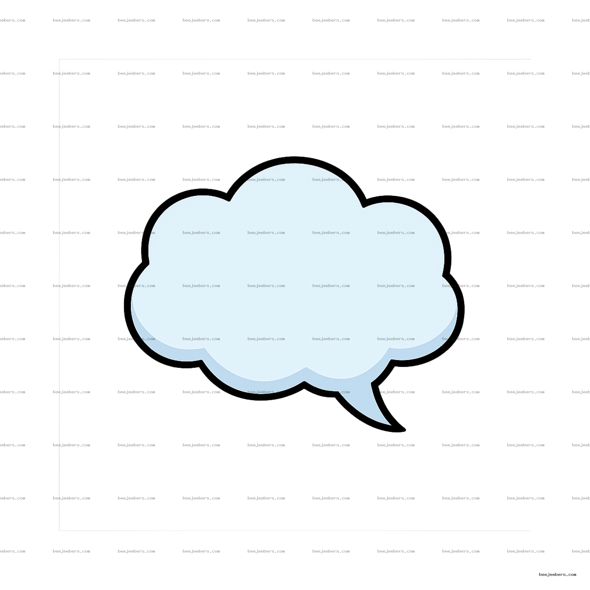 Light blue cloud shaped speech bubble with black outline on transparent background