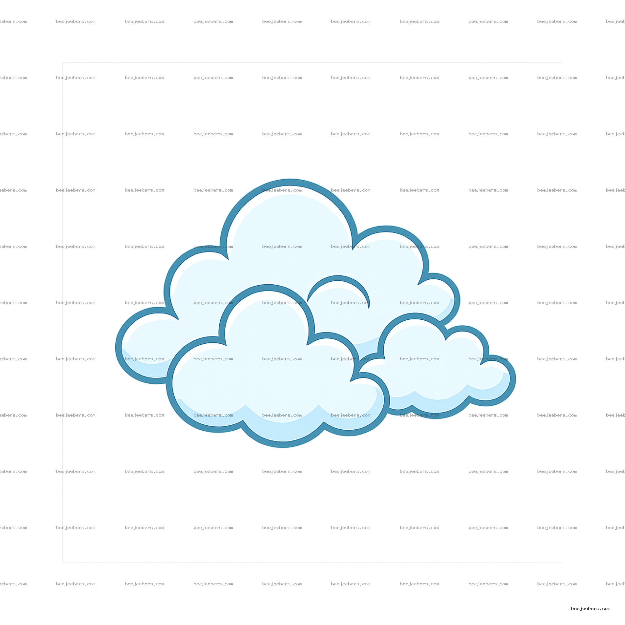 Clean cartoon cluster of light blue clouds with transparent background PNG