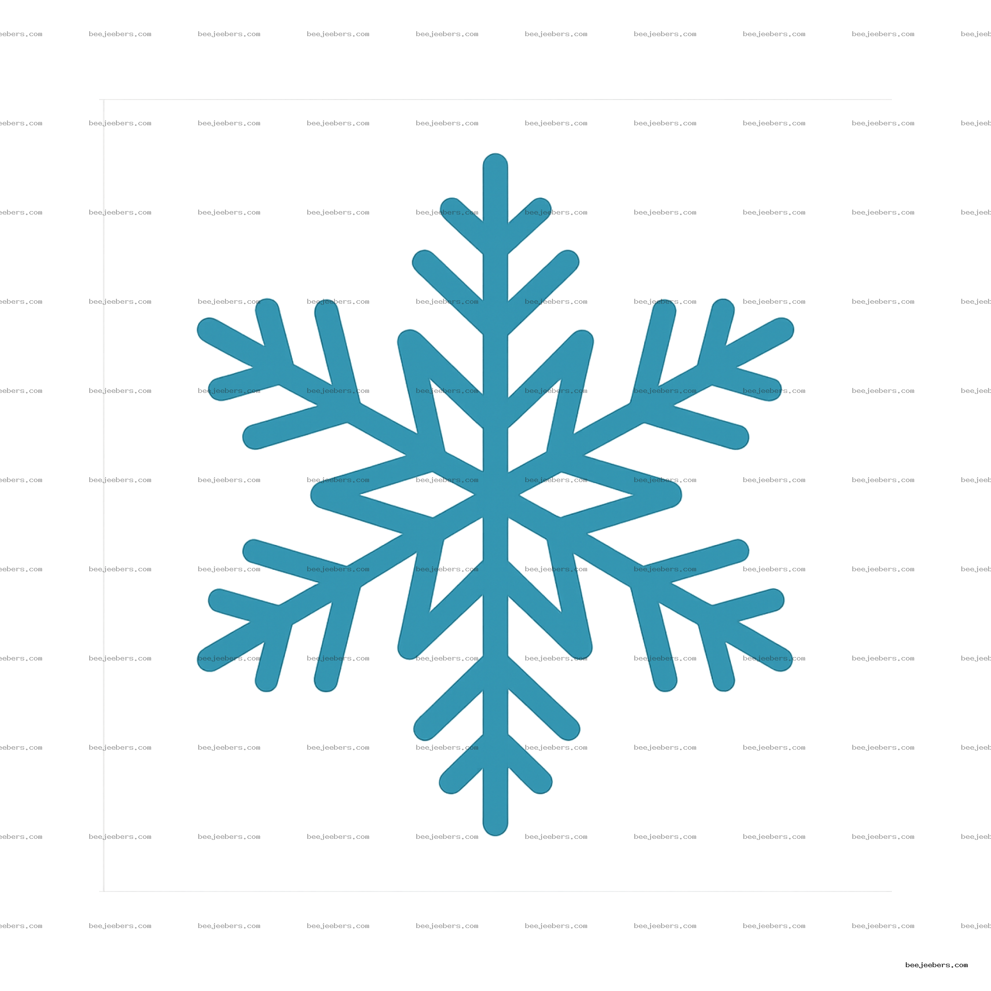 Clean blue symmetrical snowflake icon on transparent background suitable for winter crafts