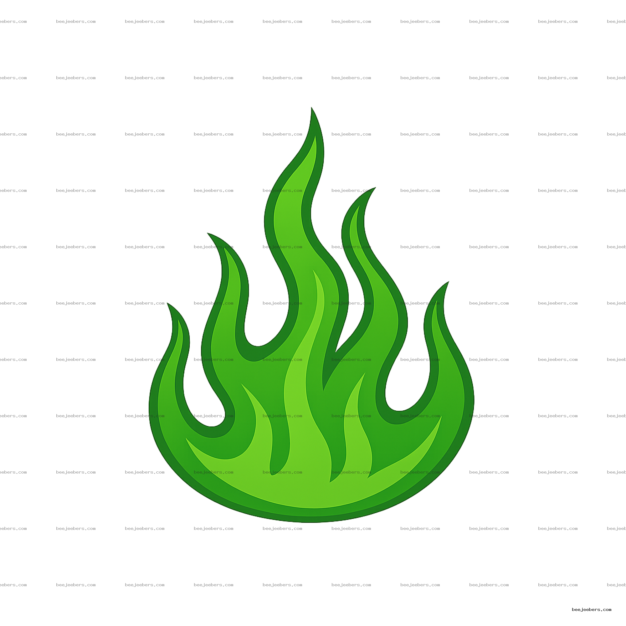 Clean vector illustration of stylized green flames with transparent background