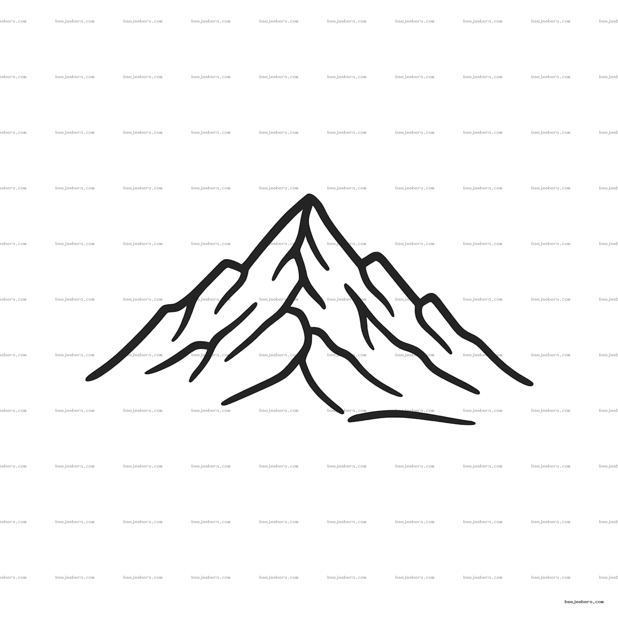 Minimalist black line mountain outline with multiple peaks on transparent background