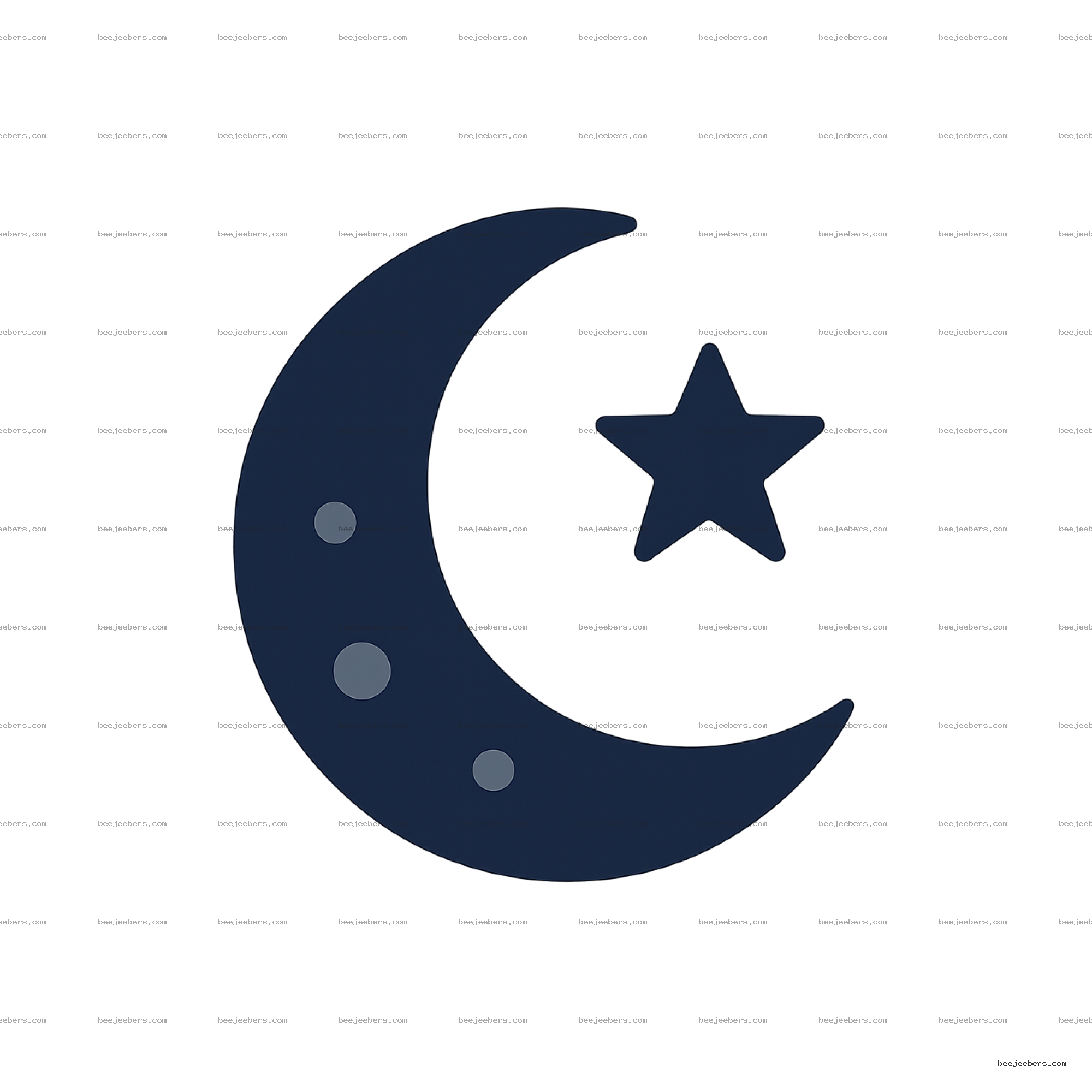 Navy blue crescent moon with light gray spots and a star on transparent background