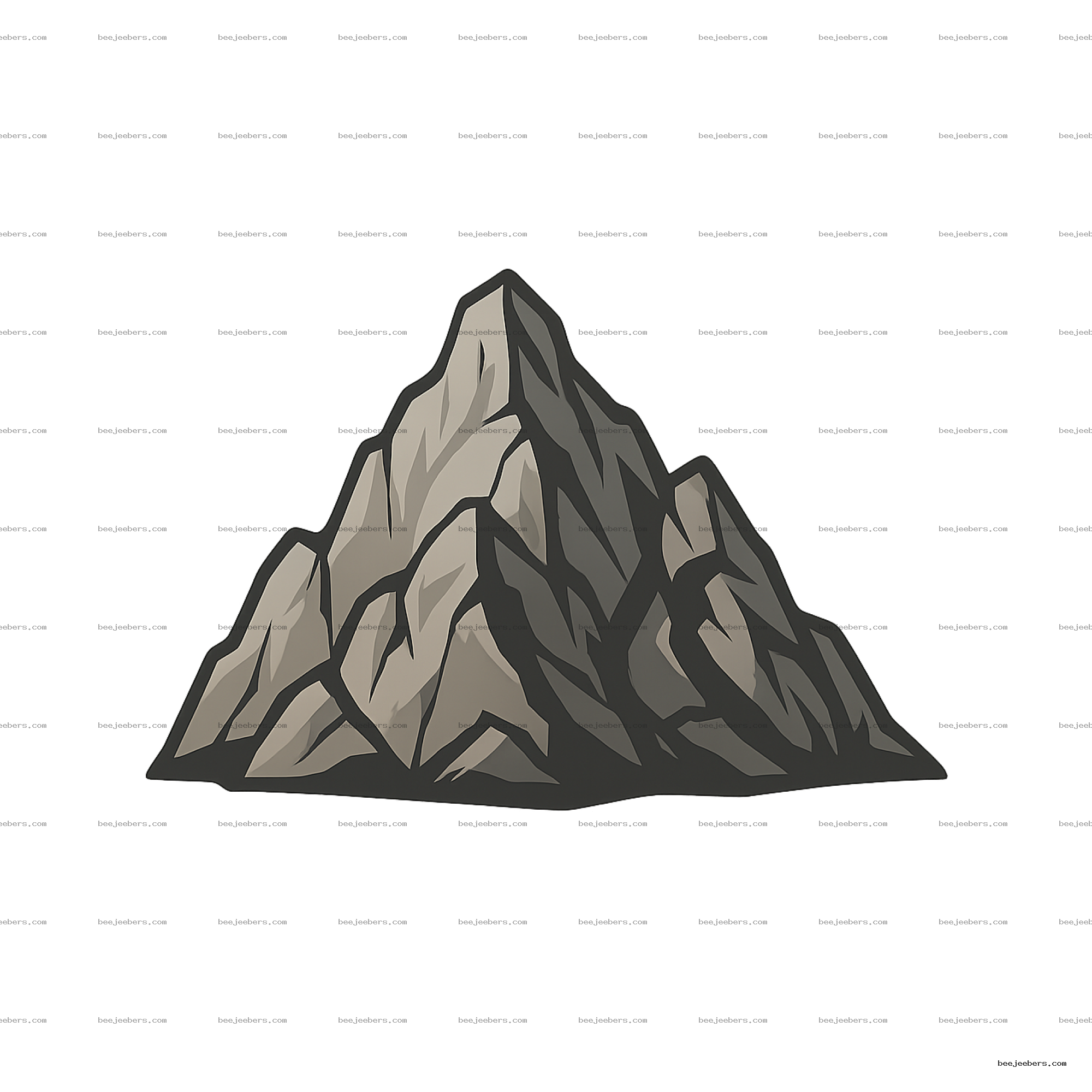 Clean vector illustration of a stylized rock mountain with sharp angles and shaded facets