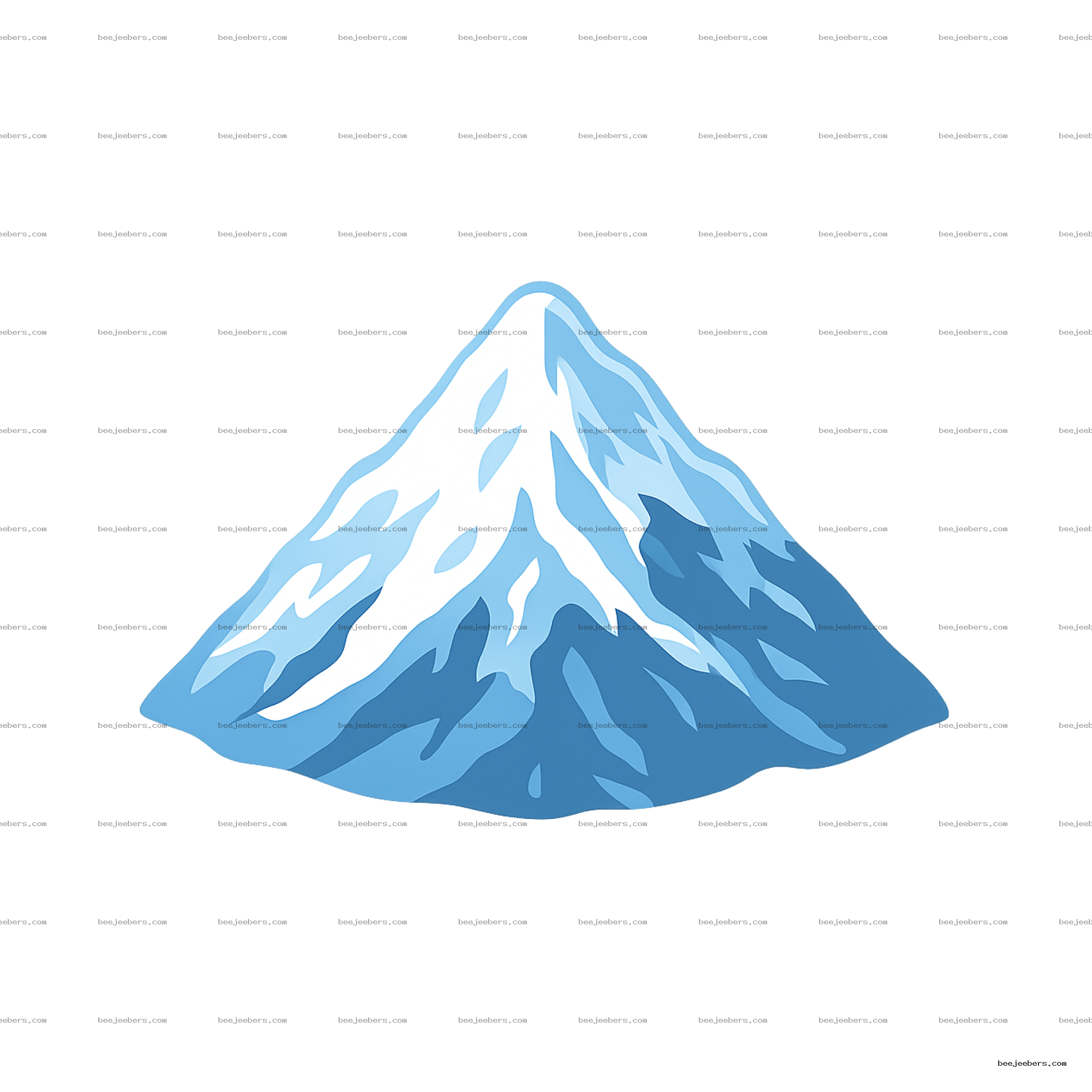 Vector clean illustration of a snowy mountain peak with white snow and blue shadows on transparent background