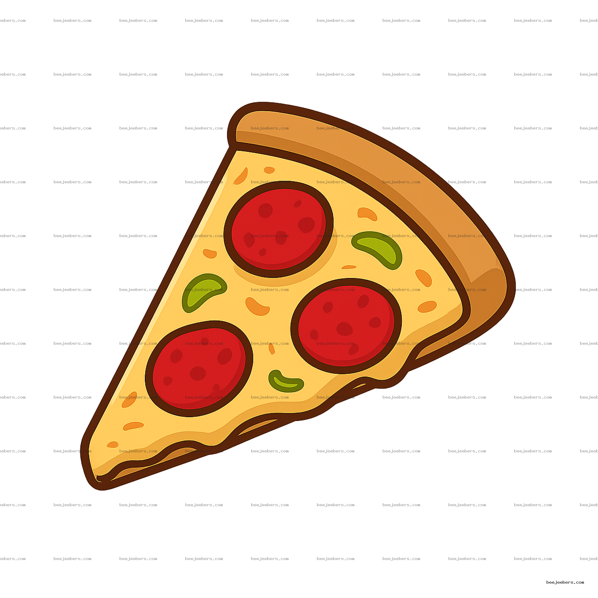 Vector illustration of a pepperoni pizza slice with green pepper on transparent background