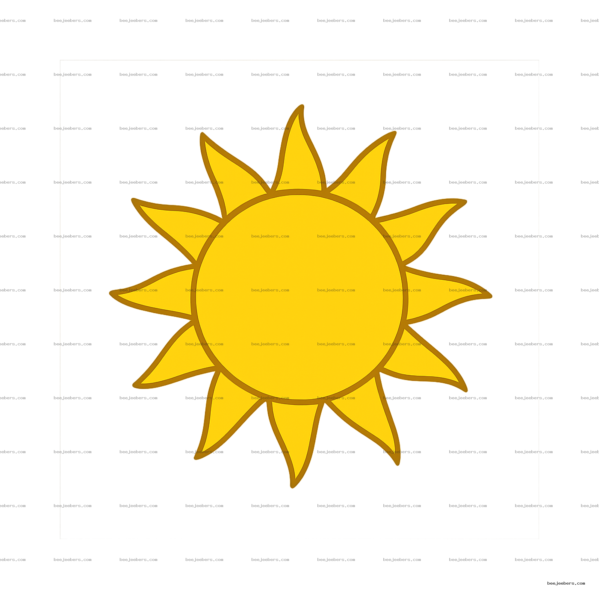 Bright yellow sun with triangular rays in clean vector style on transparent background