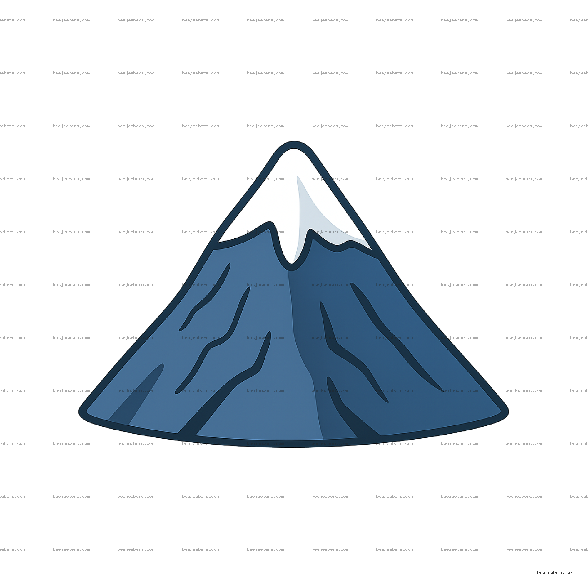 Clean vector cartoon mountain with a snowy peak on transparent background