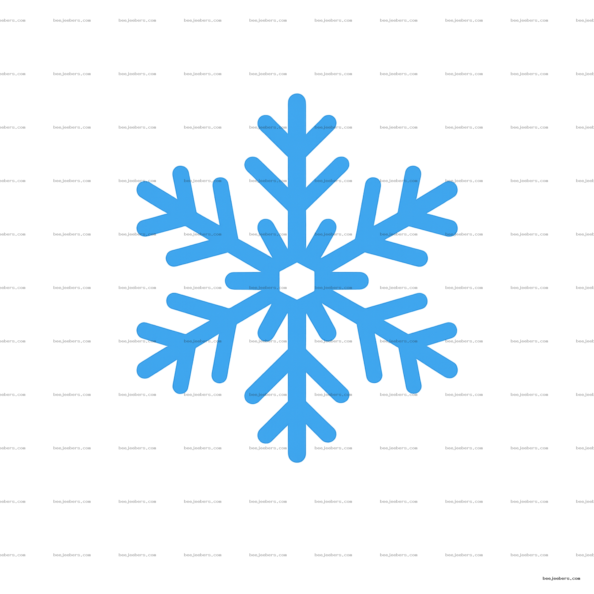 Blue six-branched Christmas snowflake icon with rounded edges on transparent background