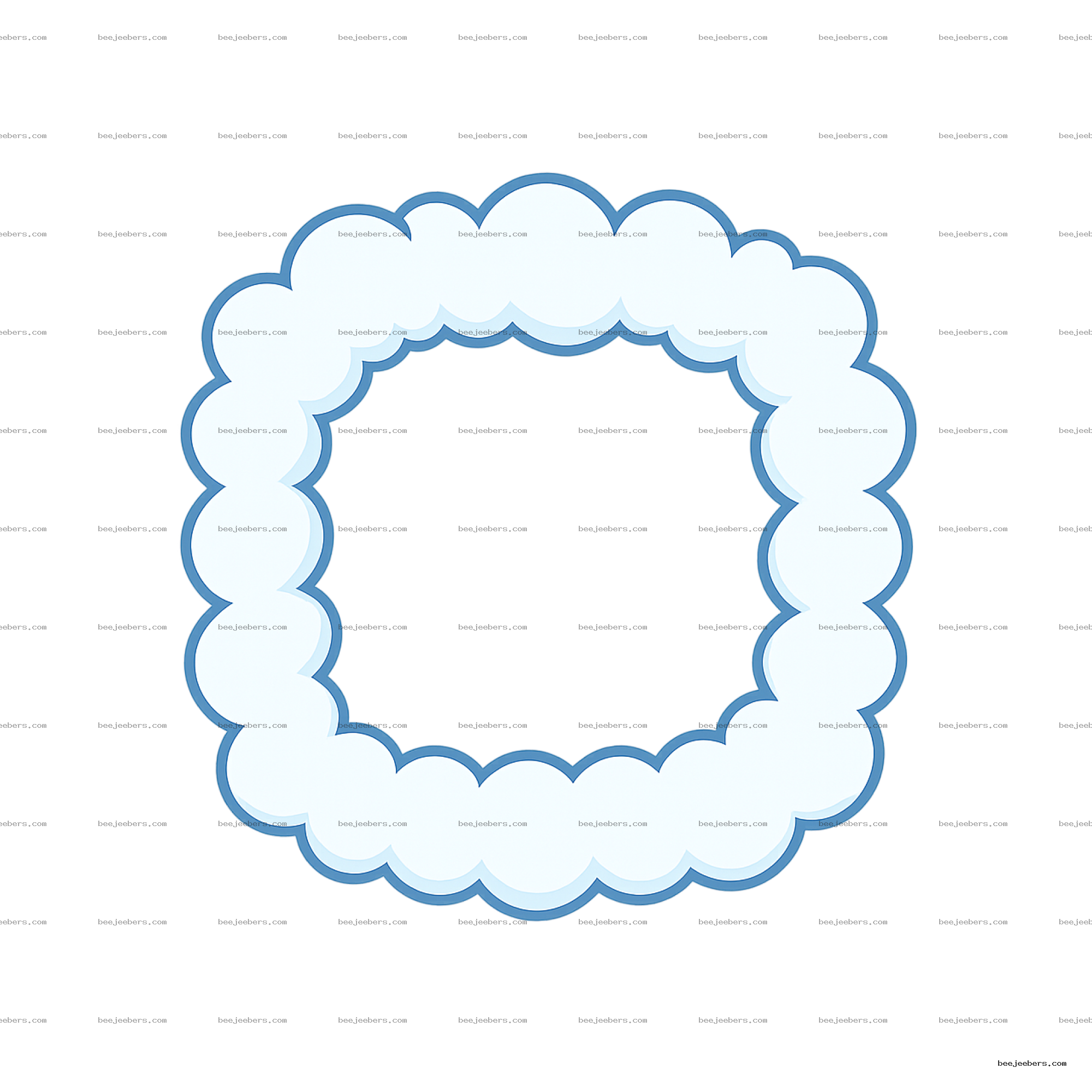 Circular cloud border frame in clean vector style with blue outline on transparent background