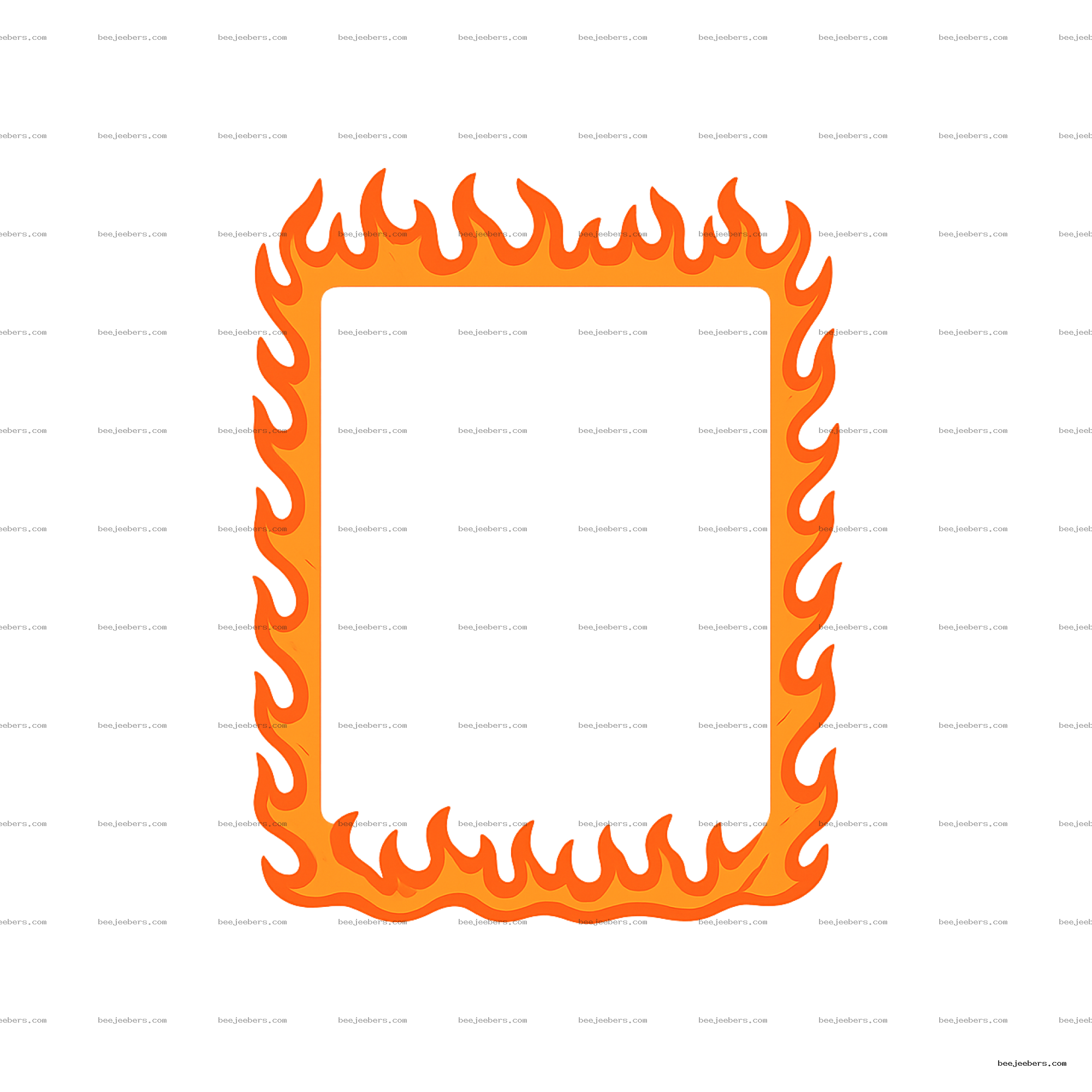 Rectangular clean vector flame border with orange flames on transparent background