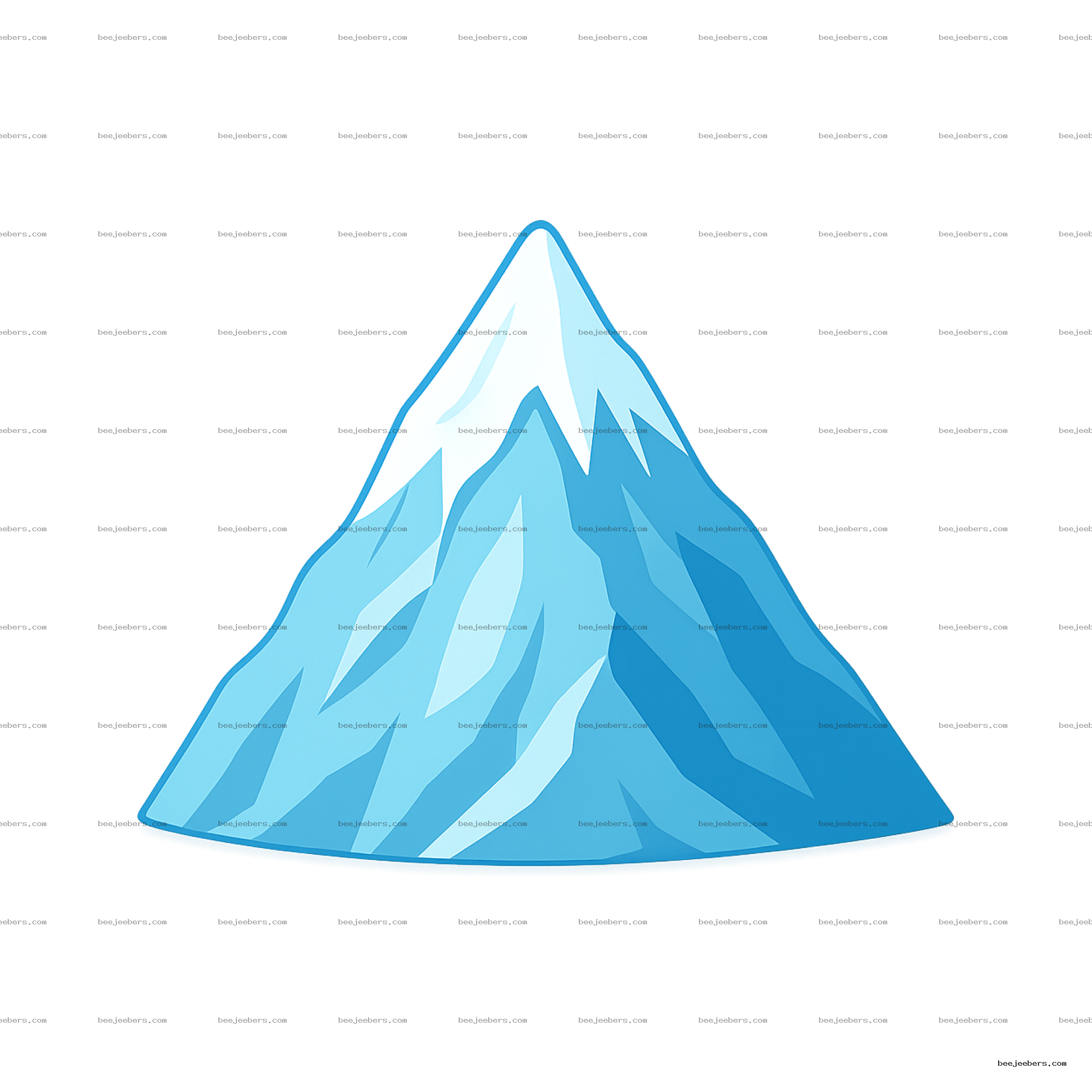Clean vector ice mountain with snow-capped peak in shades of blue on transparent background