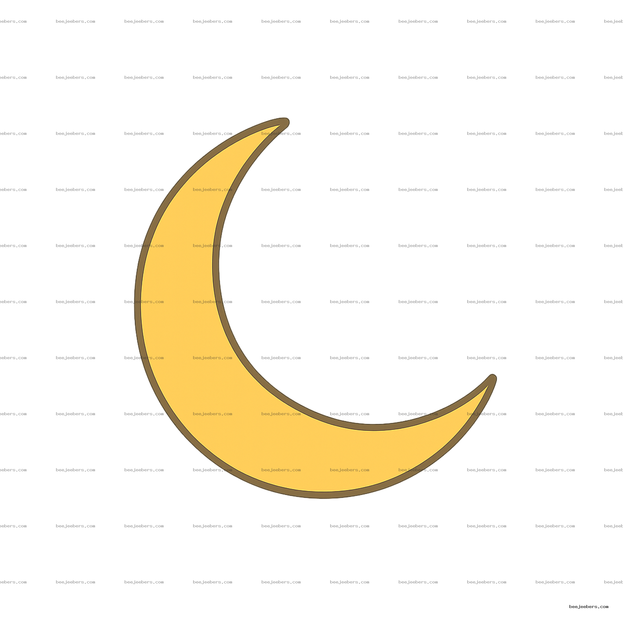 Yellow crescent moon clipart with a brown outline on transparent background