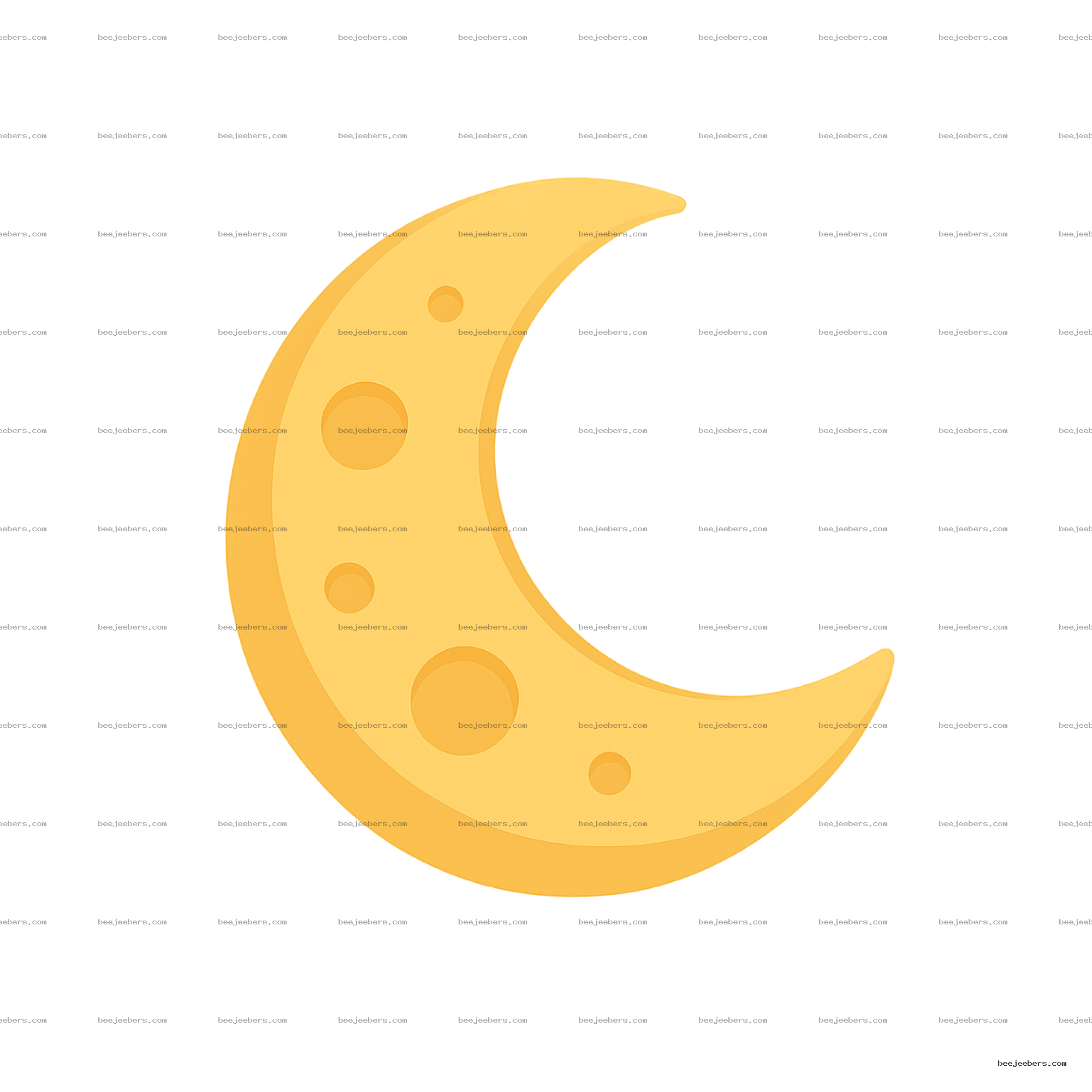 Yellow crescent moon clipart with craters on transparent background in clean vector style