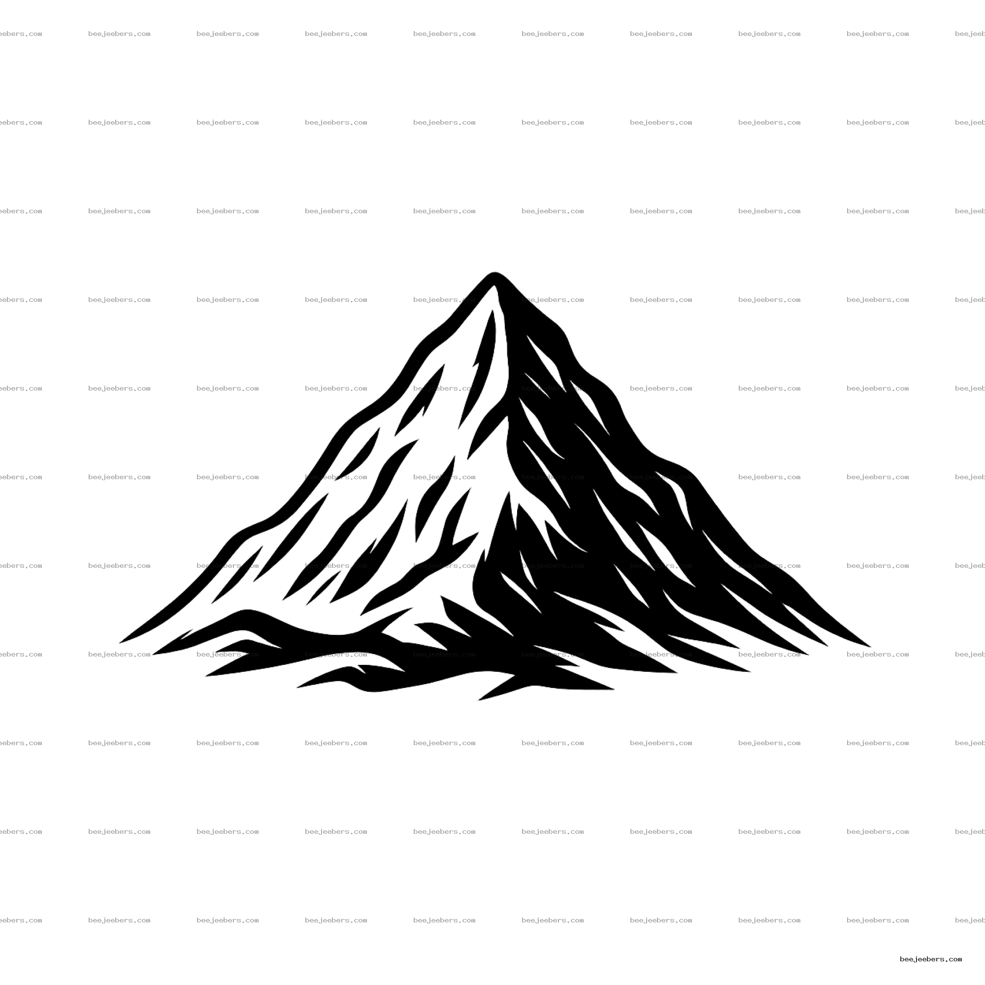Minimalist black line drawing of a mountain with sharp peaks on transparent background