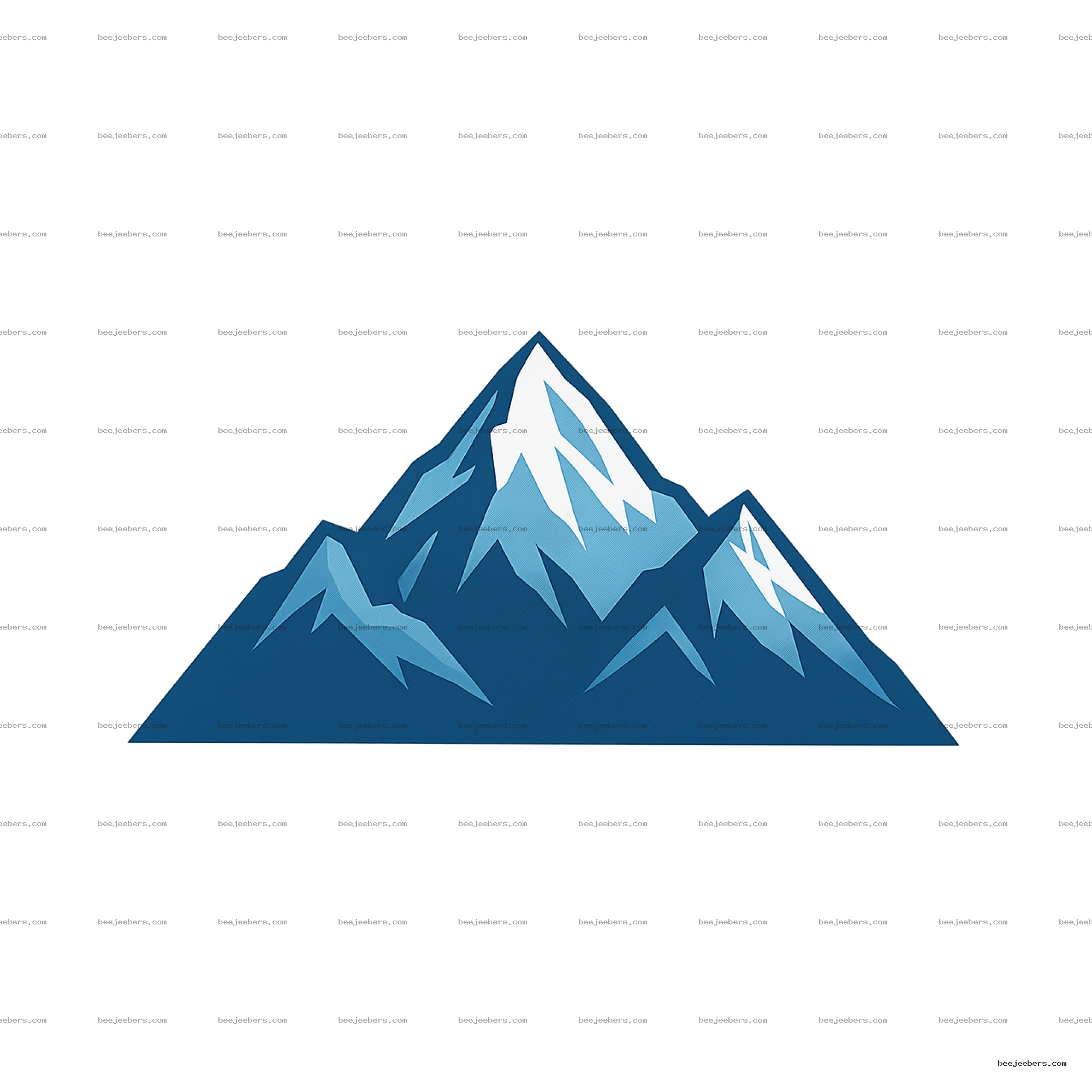 Clean vector mountain PNG with blue snow-covered peaks on transparent background