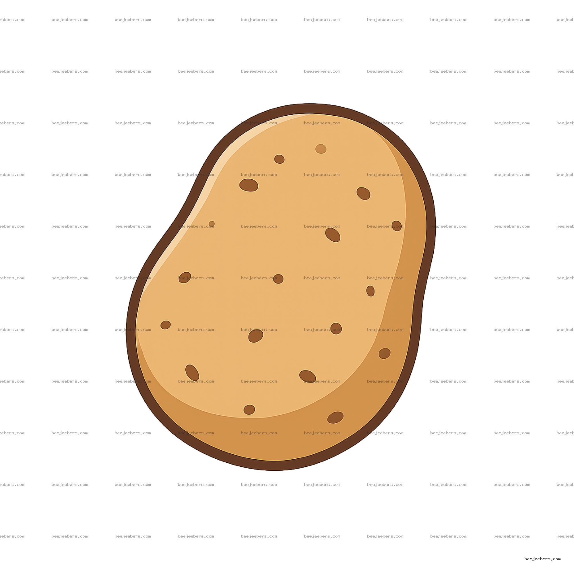 Clean vector illustration of a whole light brown potato with dark brown spots on transparent background