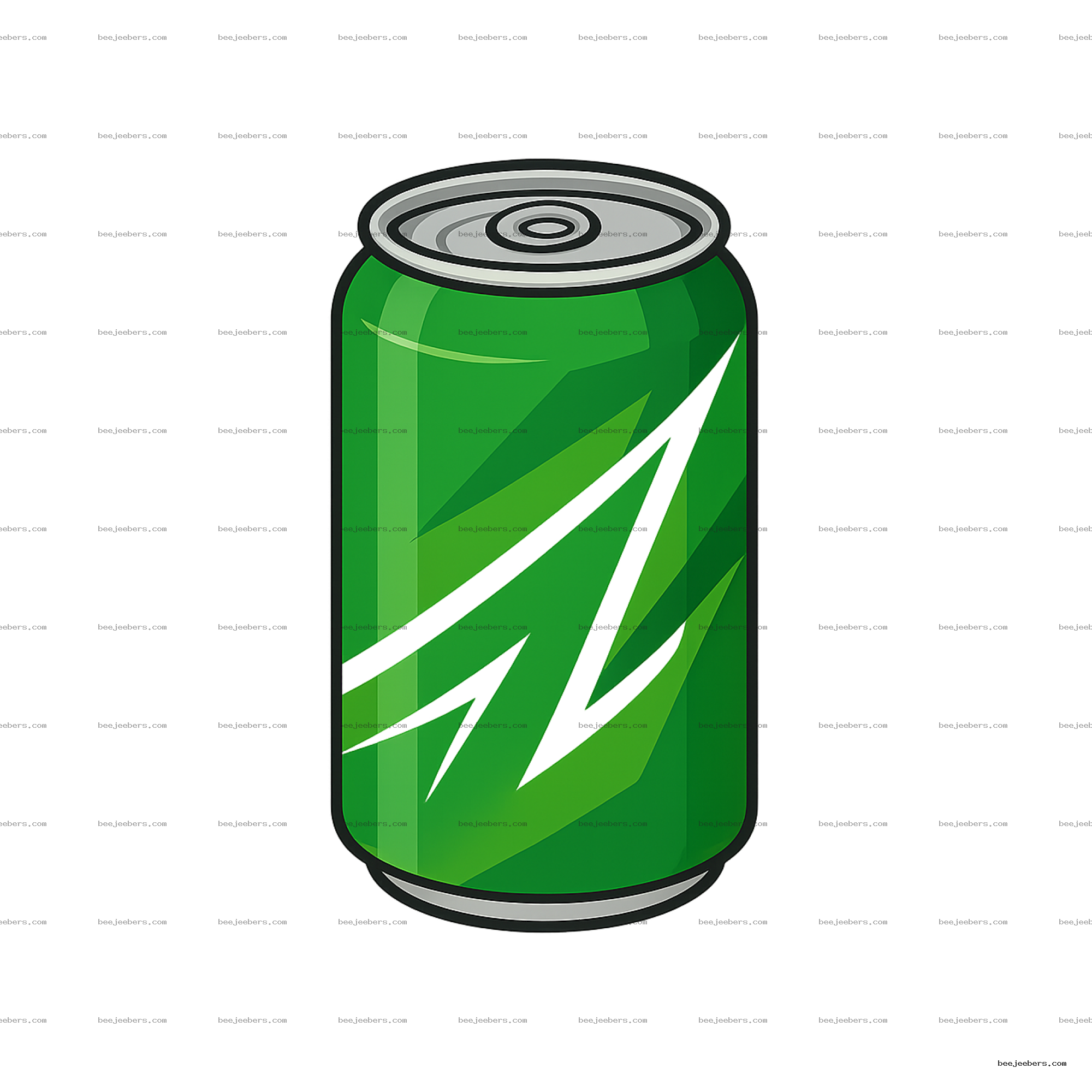 Vector illustration of green soda can with leafy pattern and silver pull tab in top view
