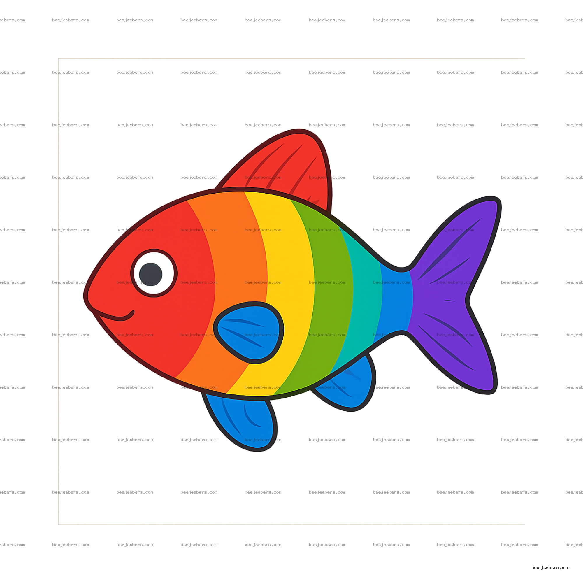 Colorful rainbow fish cartoon clipart with transparent background for digital download