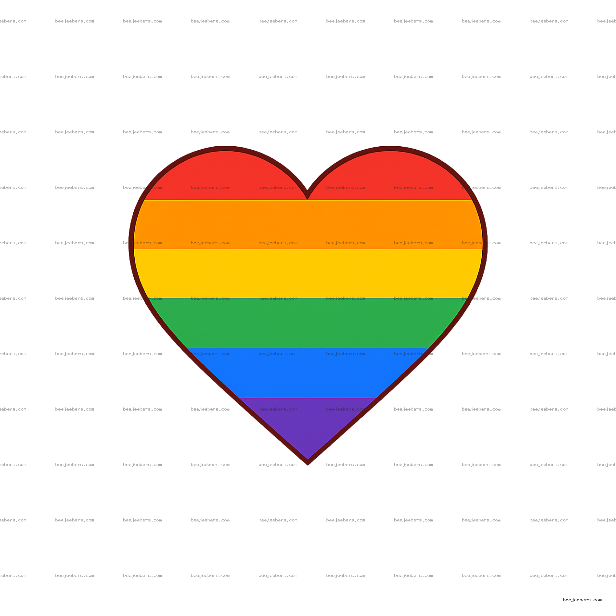 Clean vector rainbow heart with horizontal stripes on transparent background