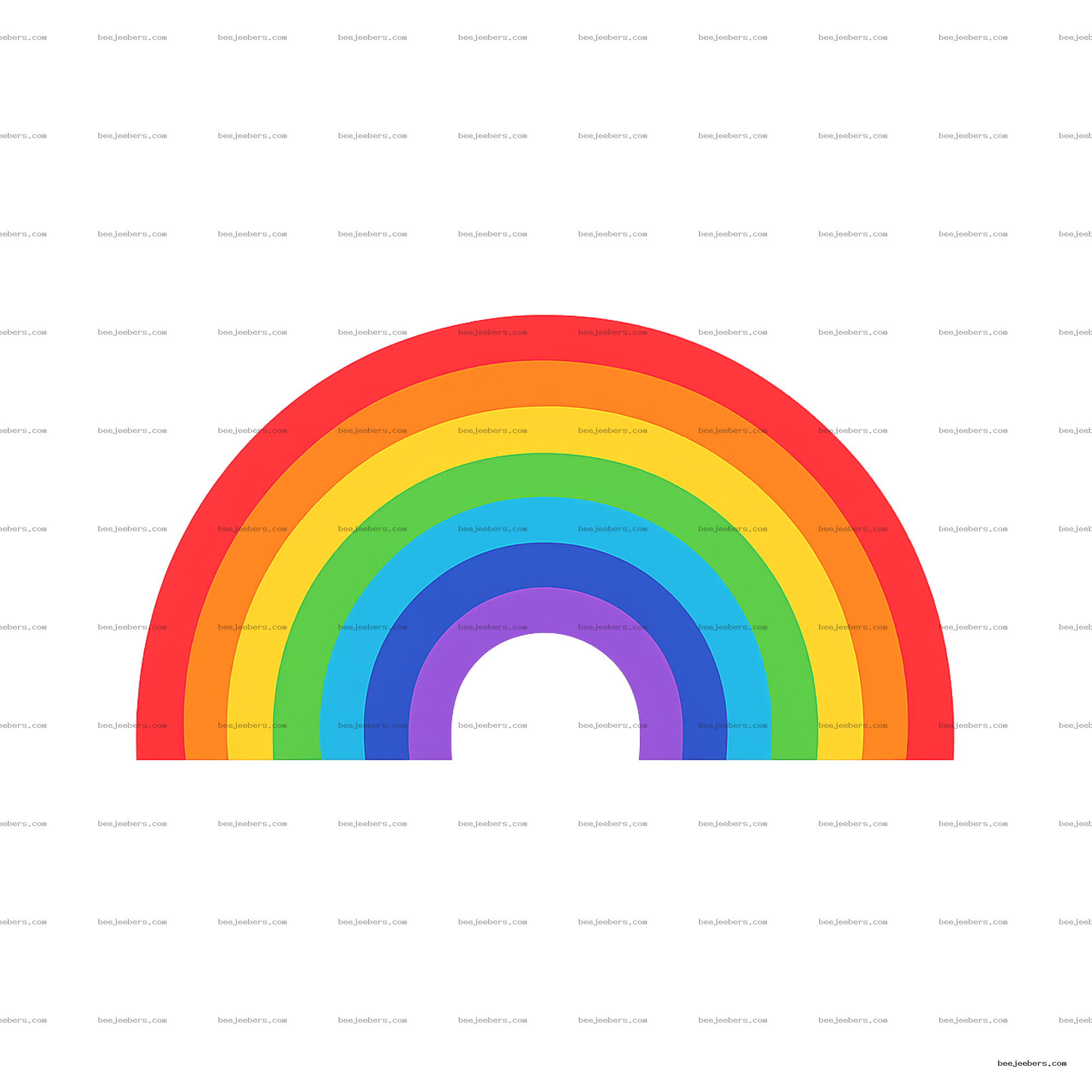 Clean vector rainbow with seven color bands in a semicircle on transparent background