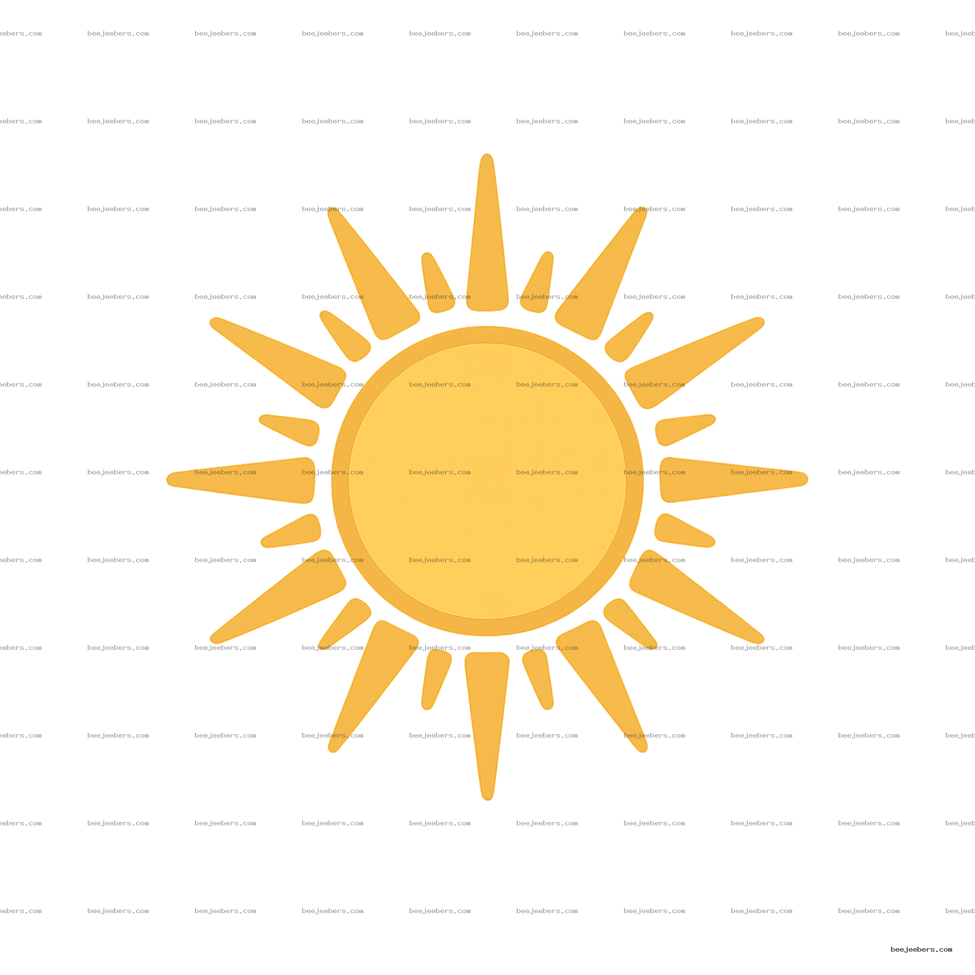 Clean vector sun illustration with yellow circular center and golden rays on a transparent background