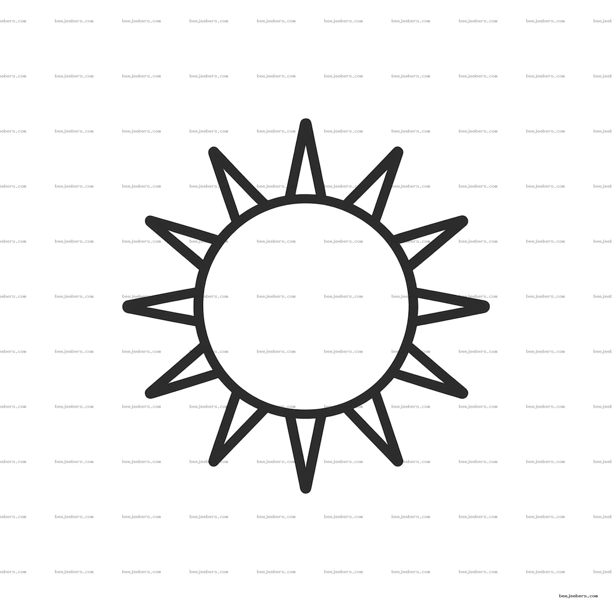 Minimal black sun outline with triangular rays on transparent background digital PNG