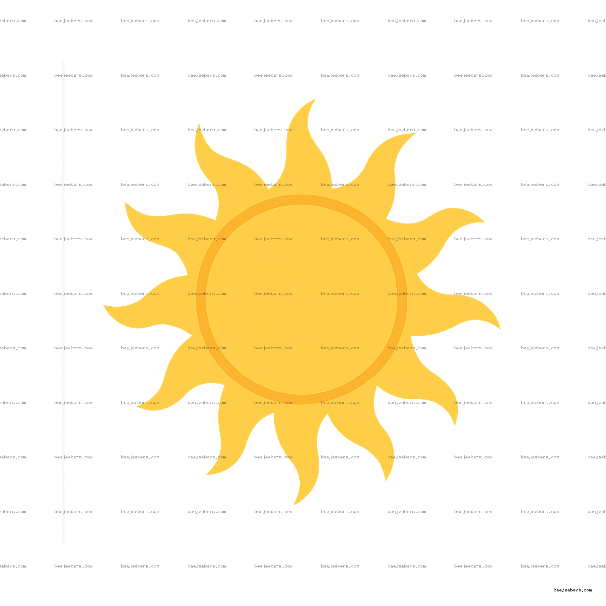 Clean vector illustration of yellow sun with wavy rays on transparent background
