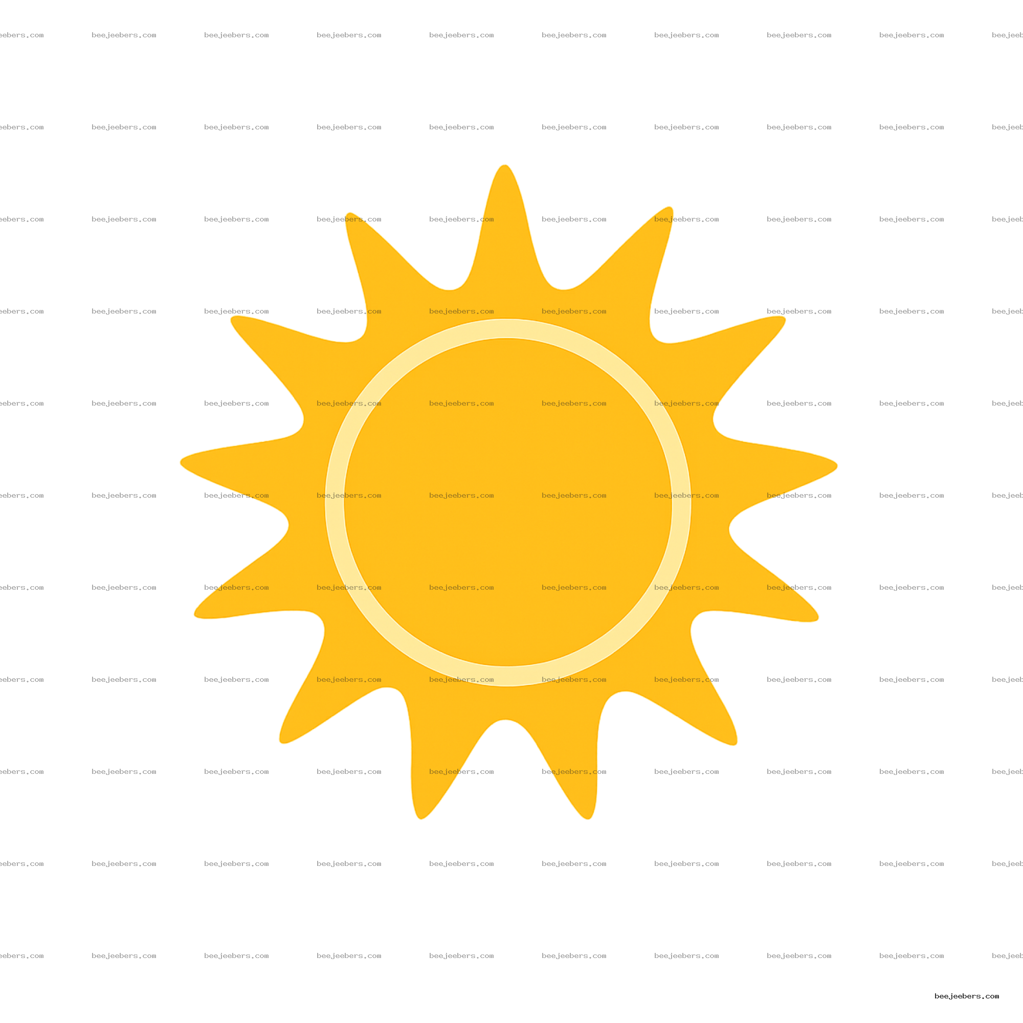 Bright yellow sun icon with points and a lighter yellow ring on transparent background