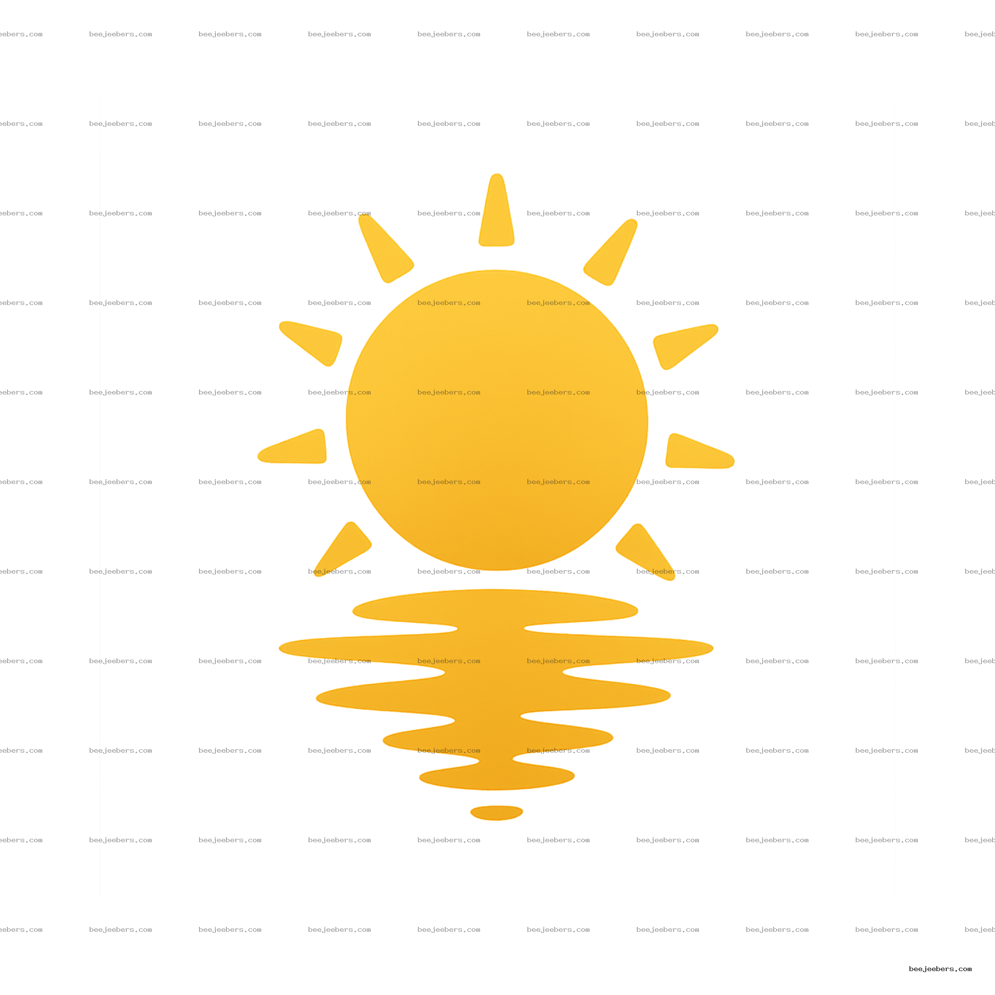 Yellow vector sun with rays reflected on water against transparent background