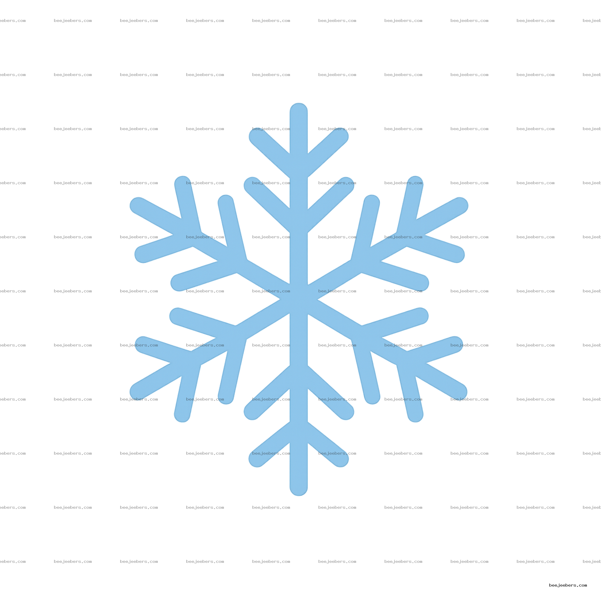 Light blue stylized snowflake with symmetrical branches on transparent background