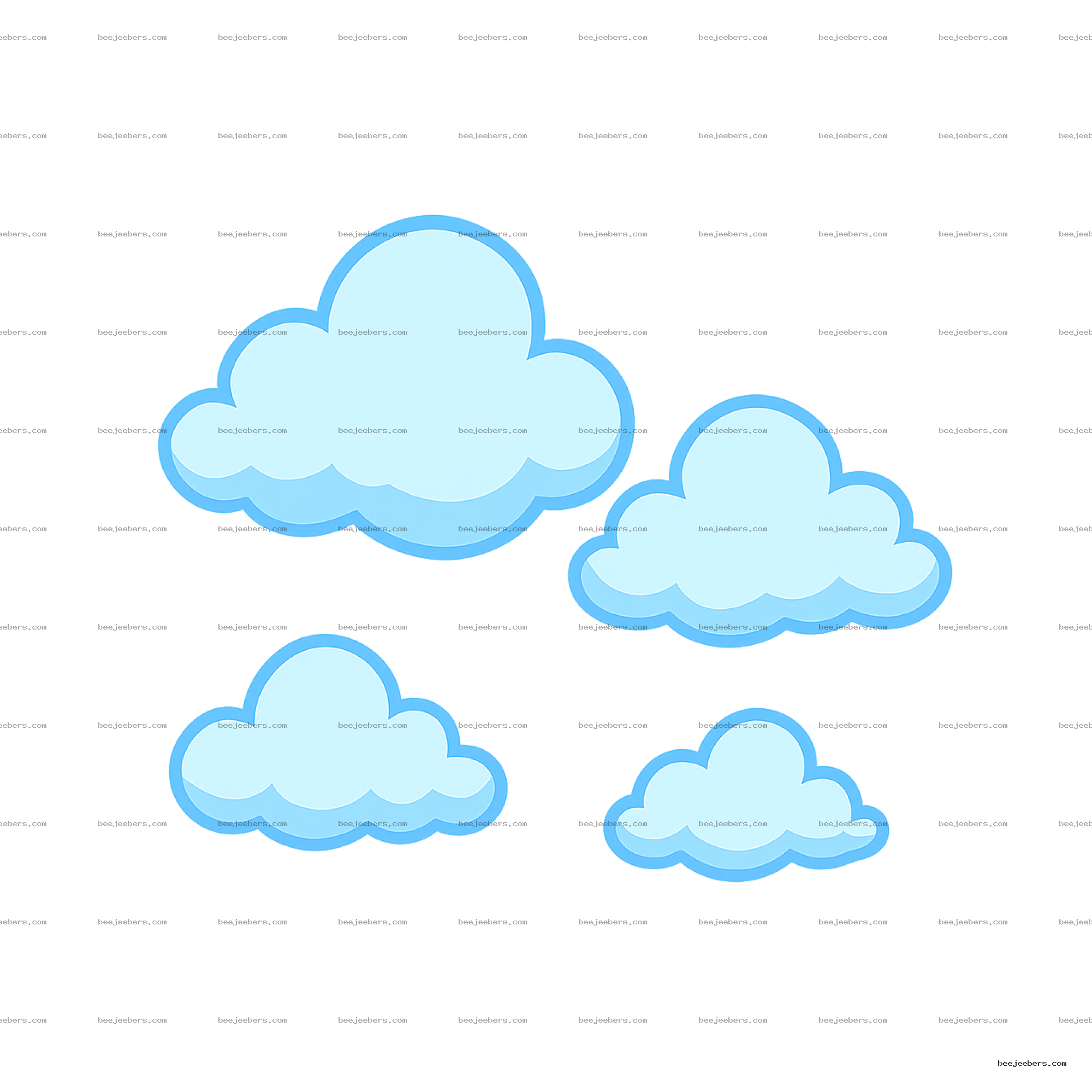 Clean vector style cartoon animated blue clouds with transparent background