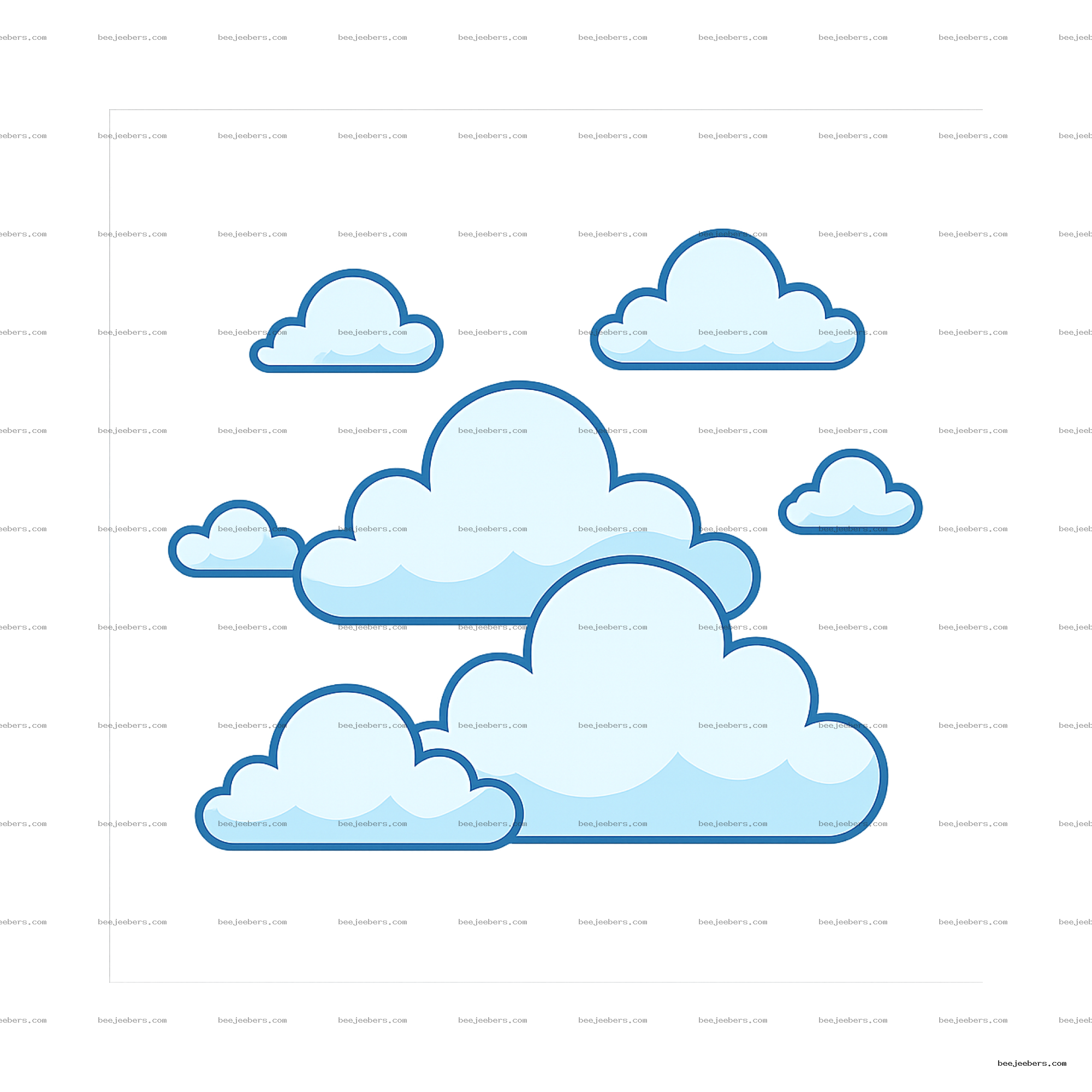 Vector-style blue and white cartoon clouds with transparent background